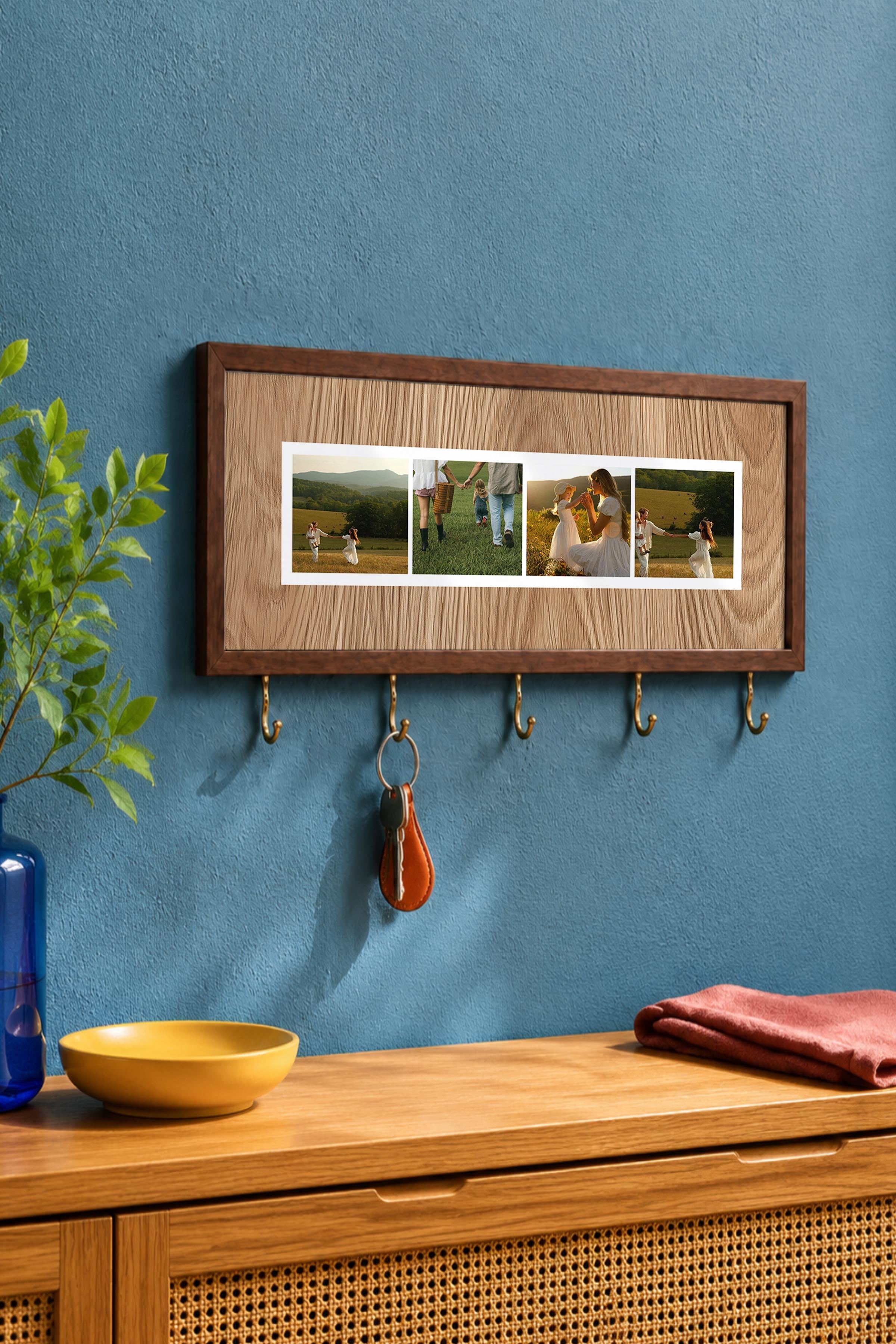 Kişiye Özel Tablo Anahtarlık, Photobooth Stili Kahverengi Fotoğraf Çerçevesi, Vintage Duvar Dekoru