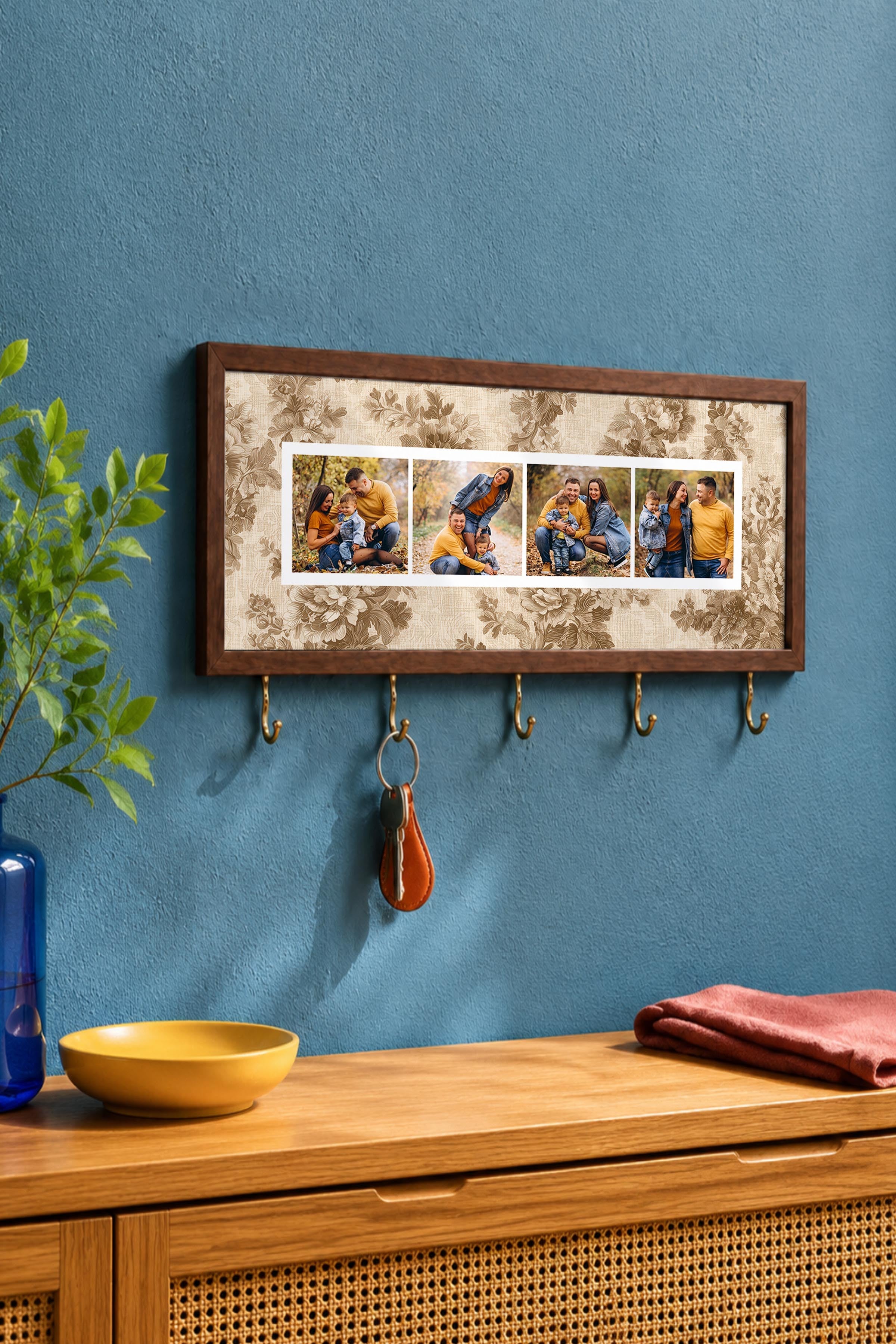 Kişiye Özel Tablo Anahtarlık, Photobooth Stili Kahverengi Fotoğraf Çerçevesi, Vintage Duvar Dekoru
