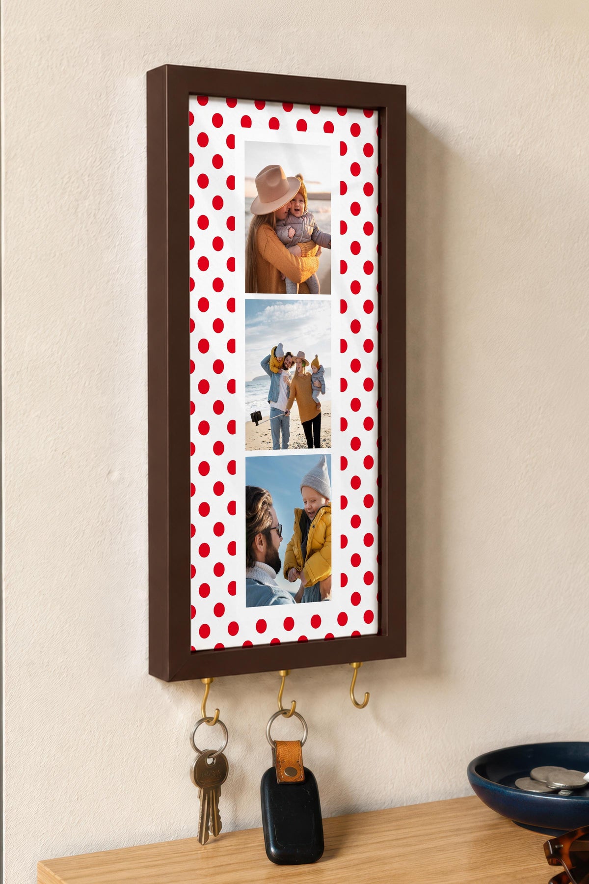 Kişiye Özel Tablo Anahtarlık, Photobooth Stili Kahverengi Fotoğraf Çerçevesi, Vintage Duvar Dekoru