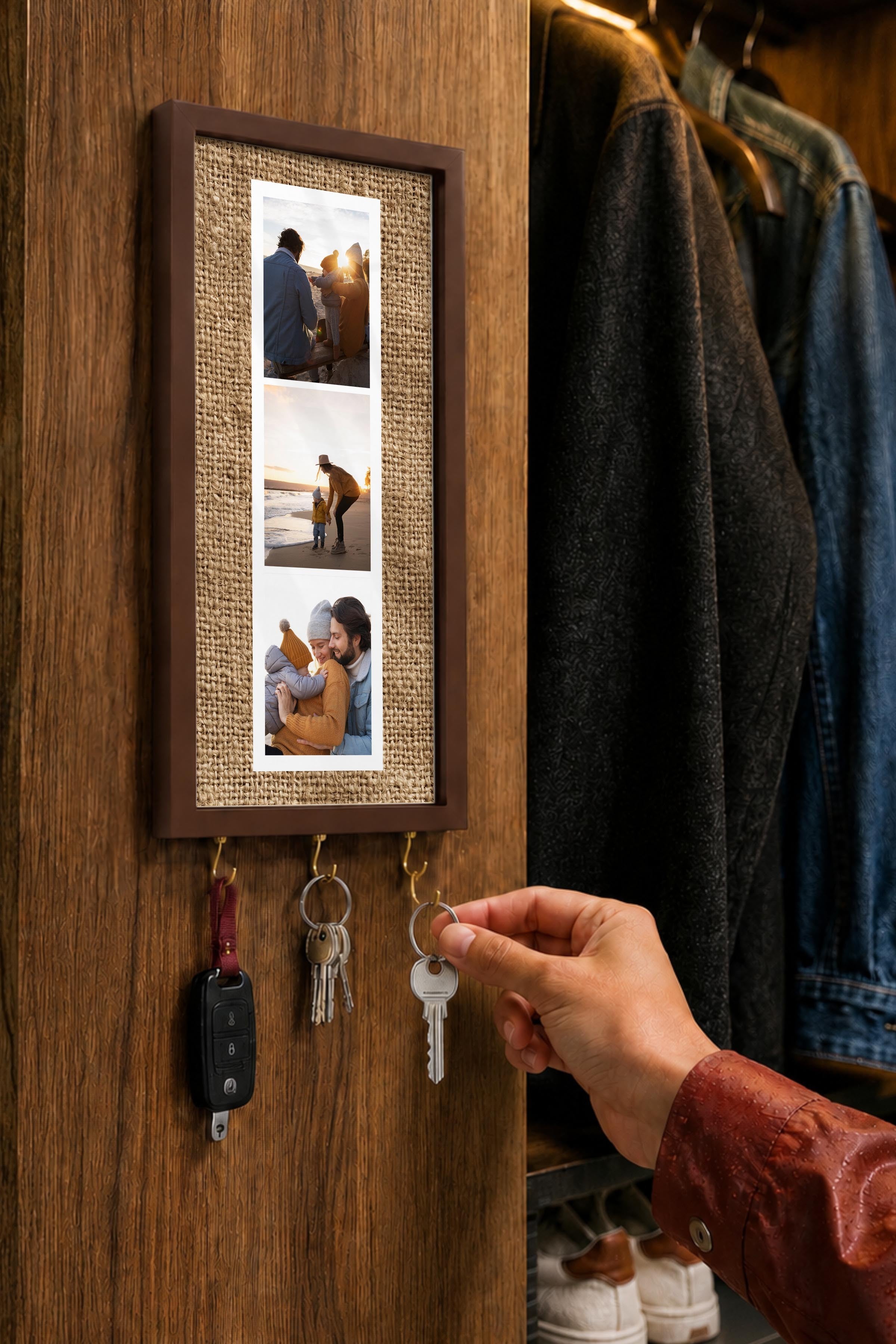 Kişiye Özel Tablo Anahtarlık, Photobooth Stili Kahverengi Fotoğraf Çerçevesi, Vintage Duvar Dekoru