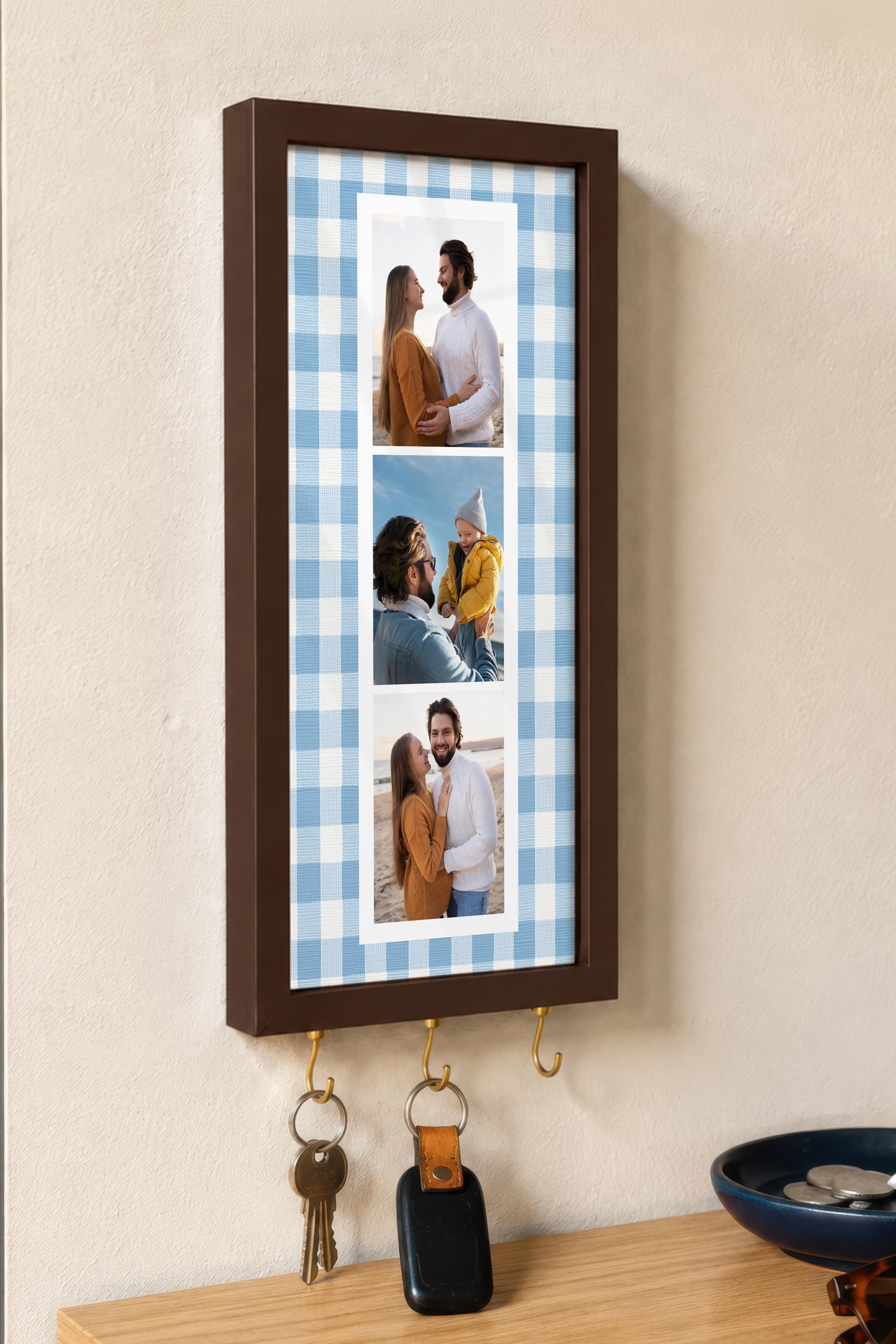 Kişiye Özel Tablo Anahtarlık, Photobooth Stili Kahverengi Fotoğraf Çerçevesi, Vintage Duvar Dekoru