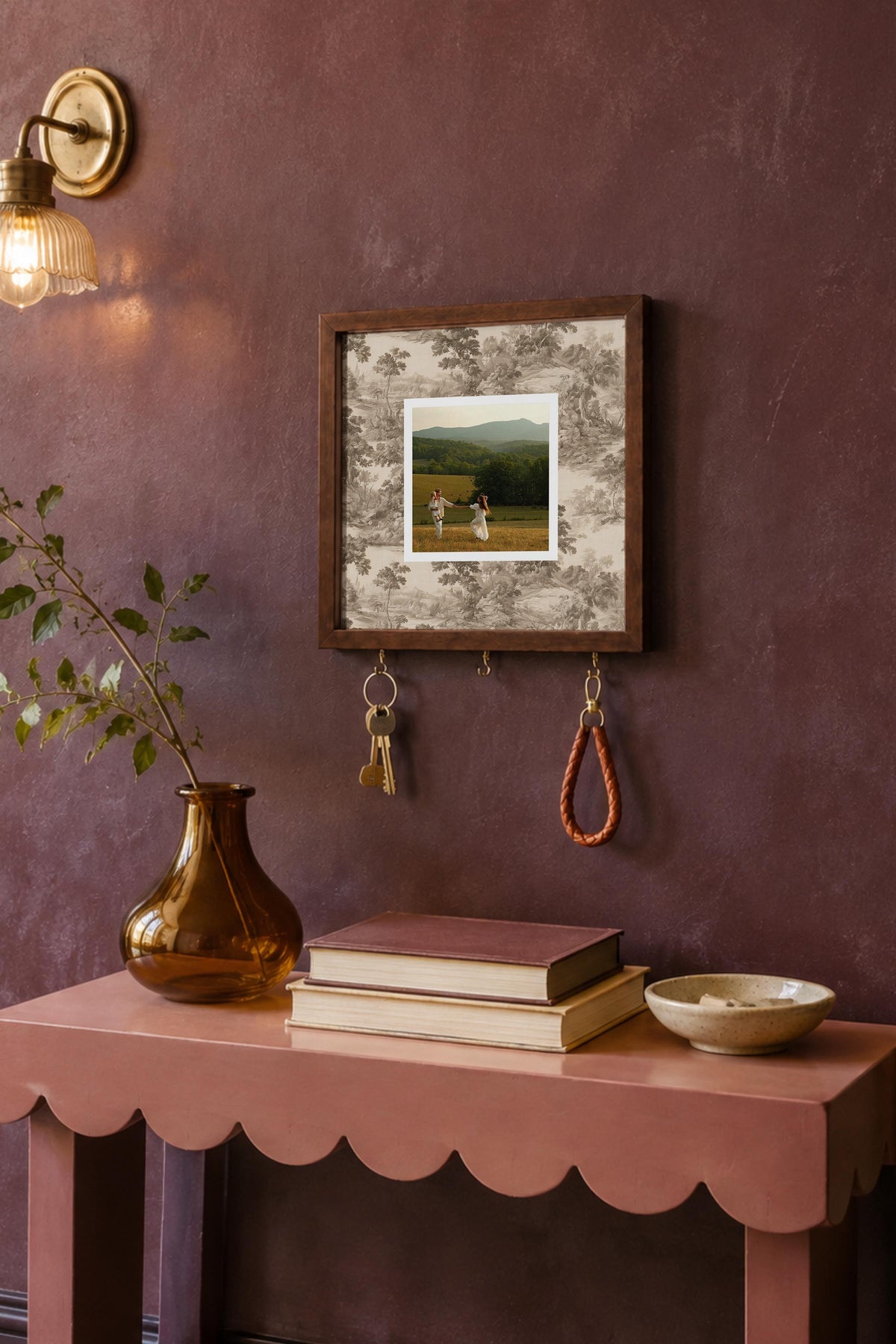 Kişiye Özel Tablo Anahtarlık, Photobooth Stili Kahverengi Fotoğraf Çerçevesi, Vintage Duvar Dekoru