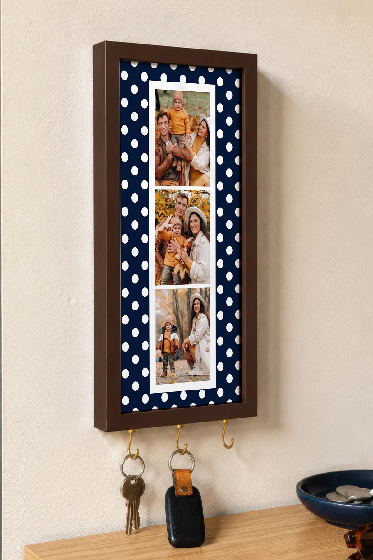 Kişiye Özel Tablo Anahtarlık, Photobooth Stili Kahverengi Fotoğraf Çerçevesi, Vintage Duvar Dekoru