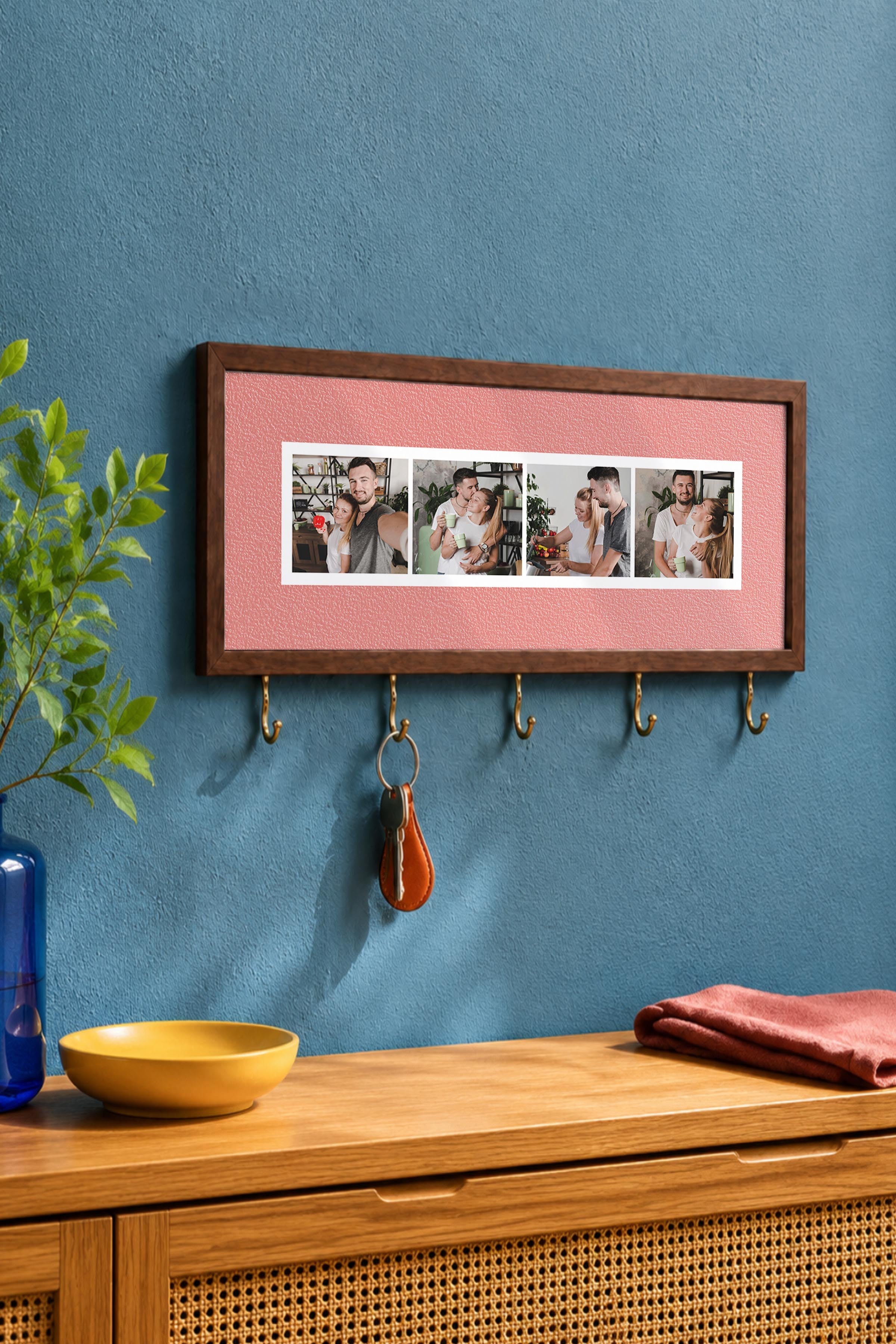 Kişiye Özel Tablo Anahtarlık, Photobooth Stili Kahverengi Fotoğraf Çerçevesi, Vintage Duvar Dekoru