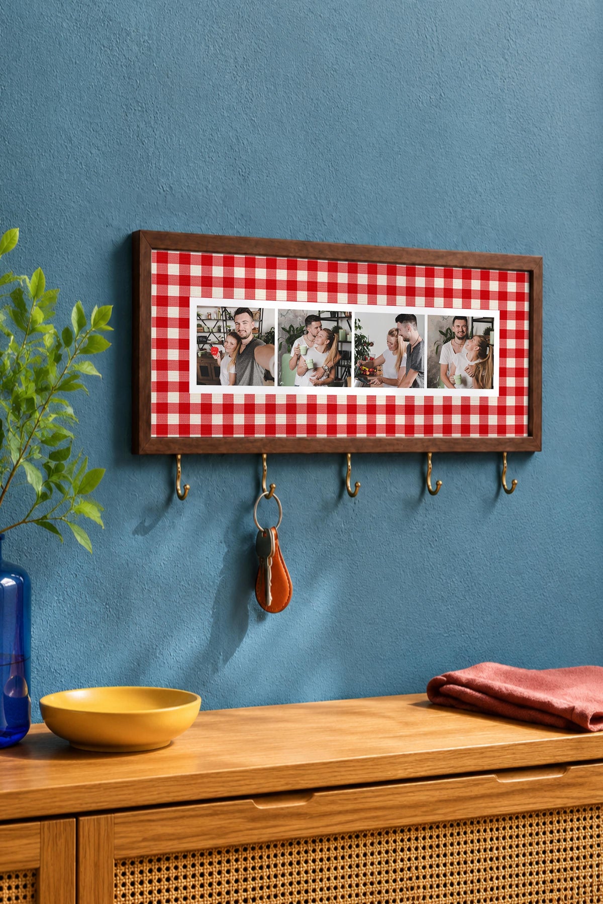 Kişiye Özel Tablo Anahtarlık, Photobooth Stili Kahverengi Fotoğraf Çerçevesi, Vintage Duvar Dekoru