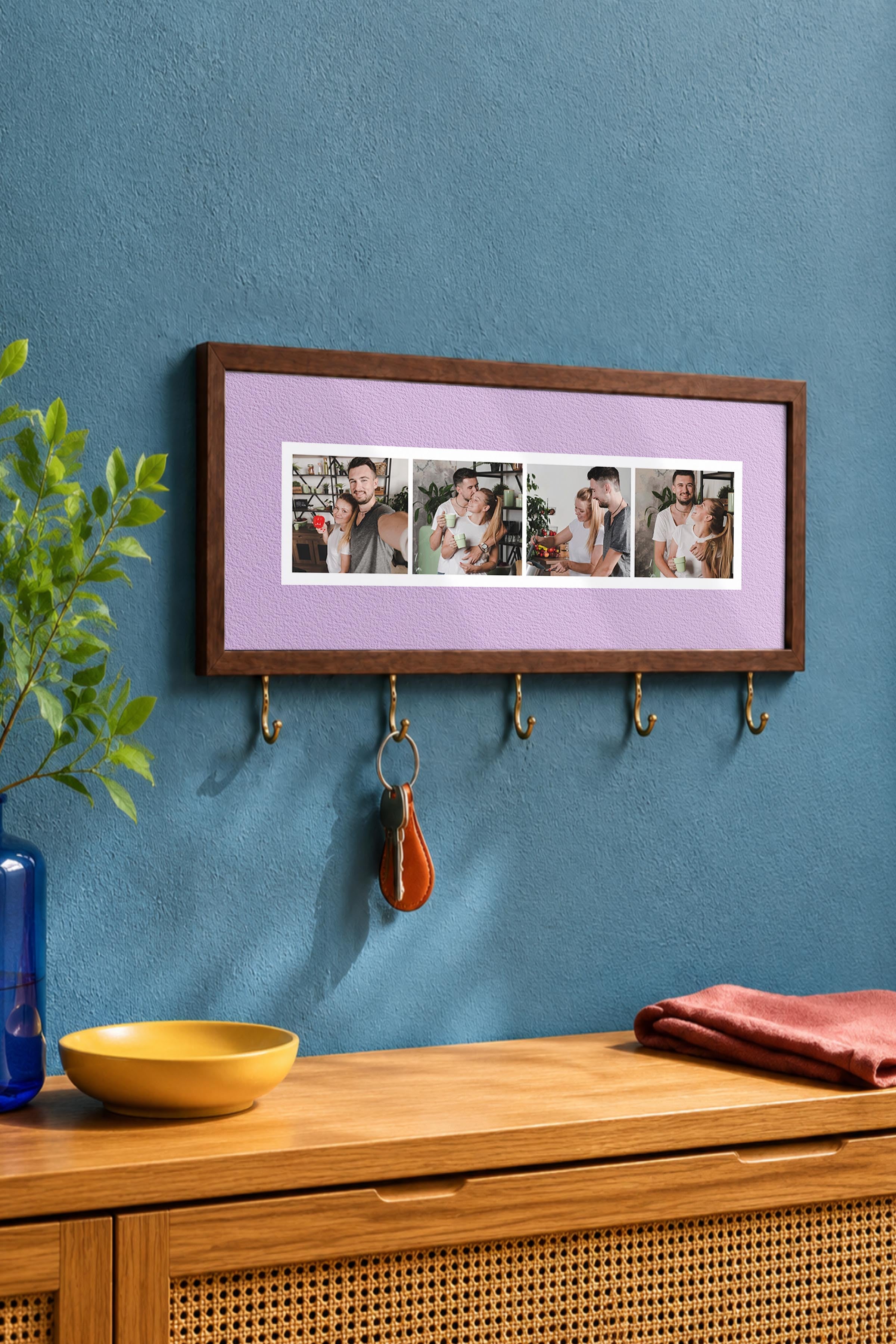 Kişiye Özel Tablo Anahtarlık, Photobooth Stili Kahverengi Fotoğraf Çerçevesi, Vintage Duvar Dekoru