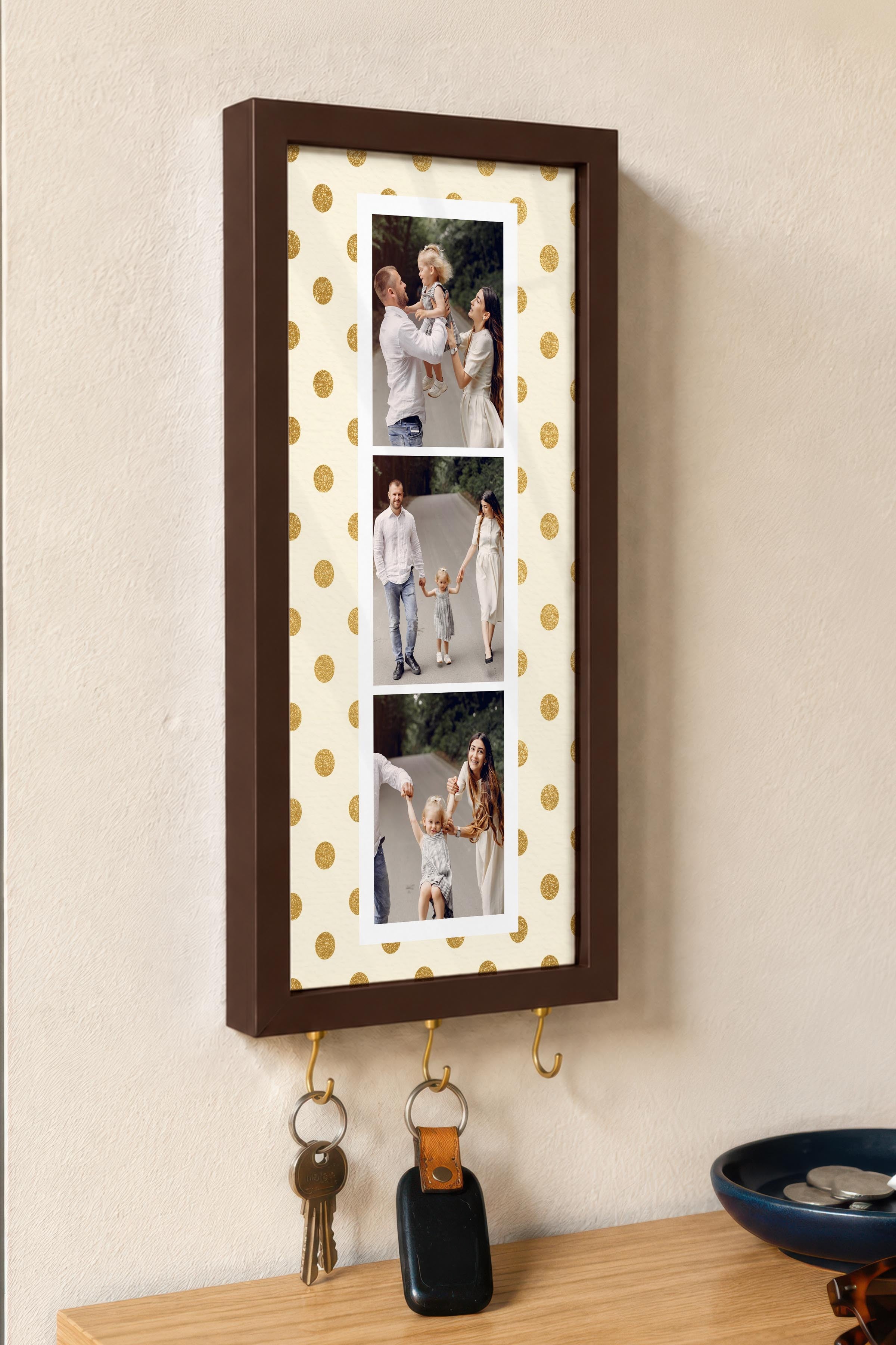 Kişiye Özel Tablo Anahtarlık, Photobooth Stili Kahverengi Fotoğraf Çerçevesi, Vintage Duvar Dekoru