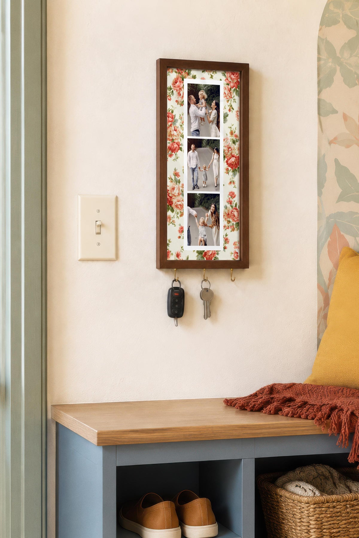 Kişiye Özel Tablo Anahtarlık, Photobooth Stili Kahverengi Fotoğraf Çerçevesi, Vintage Duvar Dekoru