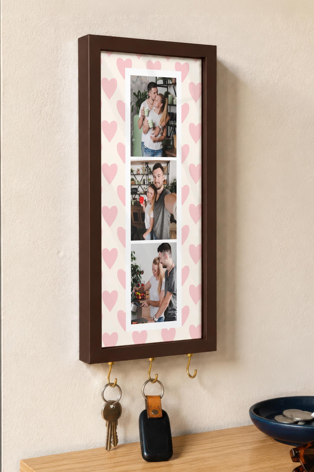 Kişiye Özel Tablo Anahtarlık, Photobooth Stili Kahverengi Fotoğraf Çerçevesi, Vintage Duvar Dekoru