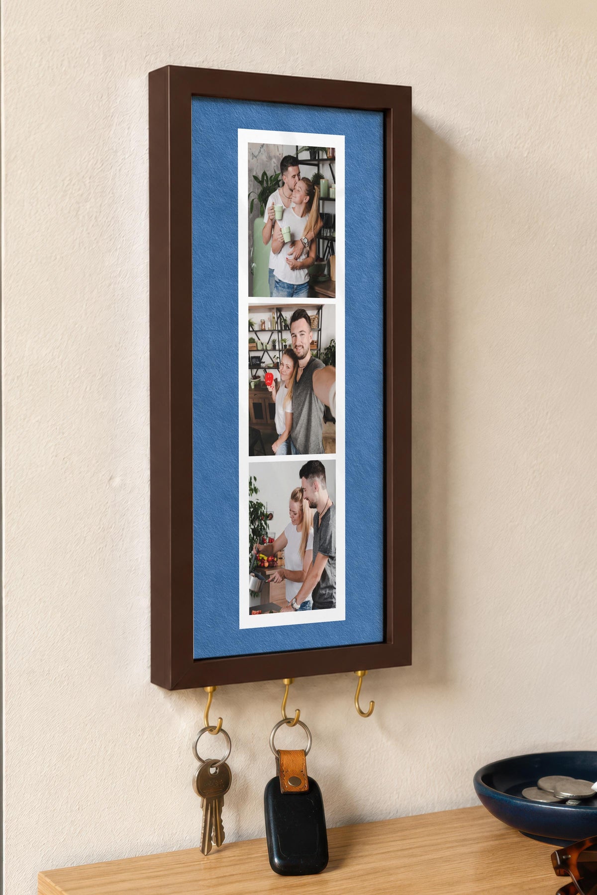 Kişiye Özel Tablo Anahtarlık, Photobooth Stili Kahverengi Fotoğraf Çerçevesi, Vintage Duvar Dekoru