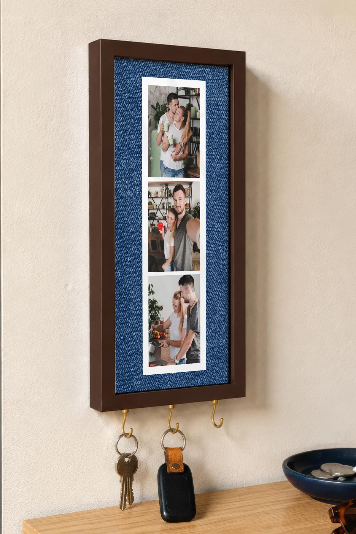 Kişiye Özel Tablo Anahtarlık, Photobooth Stili Kahverengi Fotoğraf Çerçevesi, Vintage Duvar Dekoru
