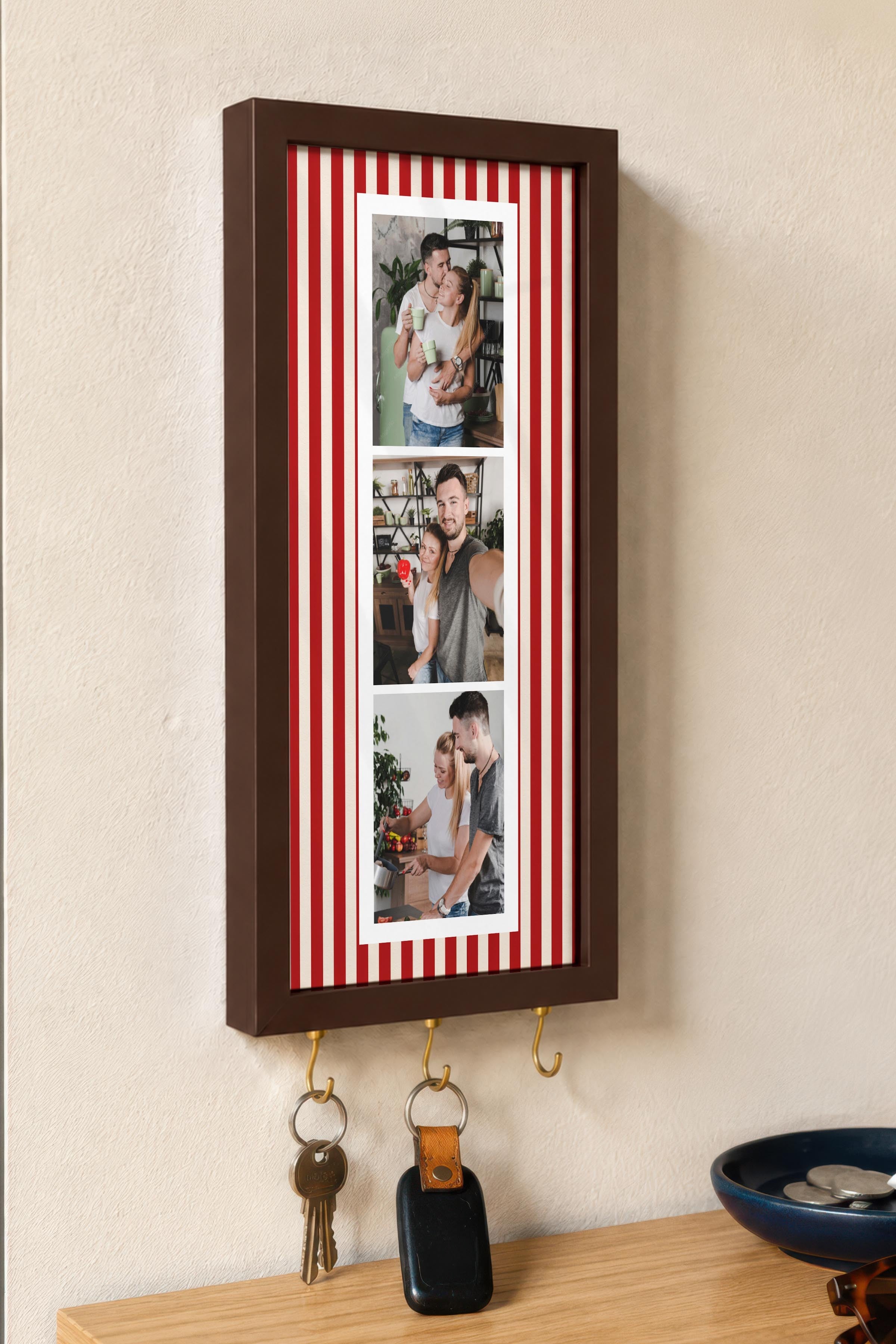 Kişiye Özel Tablo Anahtarlık, Photobooth Stili Kahverengi Fotoğraf Çerçevesi, Vintage Duvar Dekoru