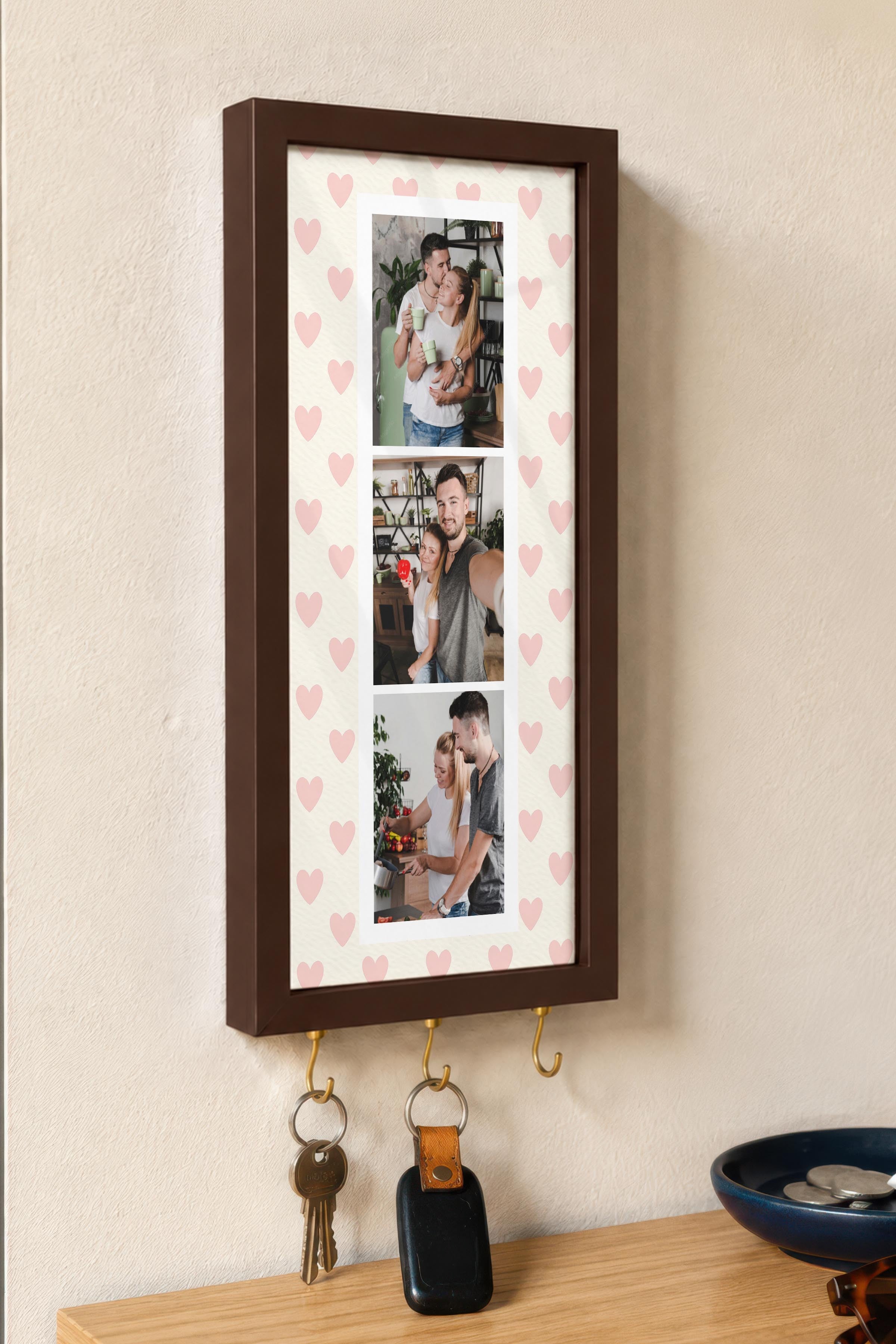 Kişiye Özel Tablo Anahtarlık, Photobooth Stili Kahverengi Fotoğraf Çerçevesi, Vintage Duvar Dekoru