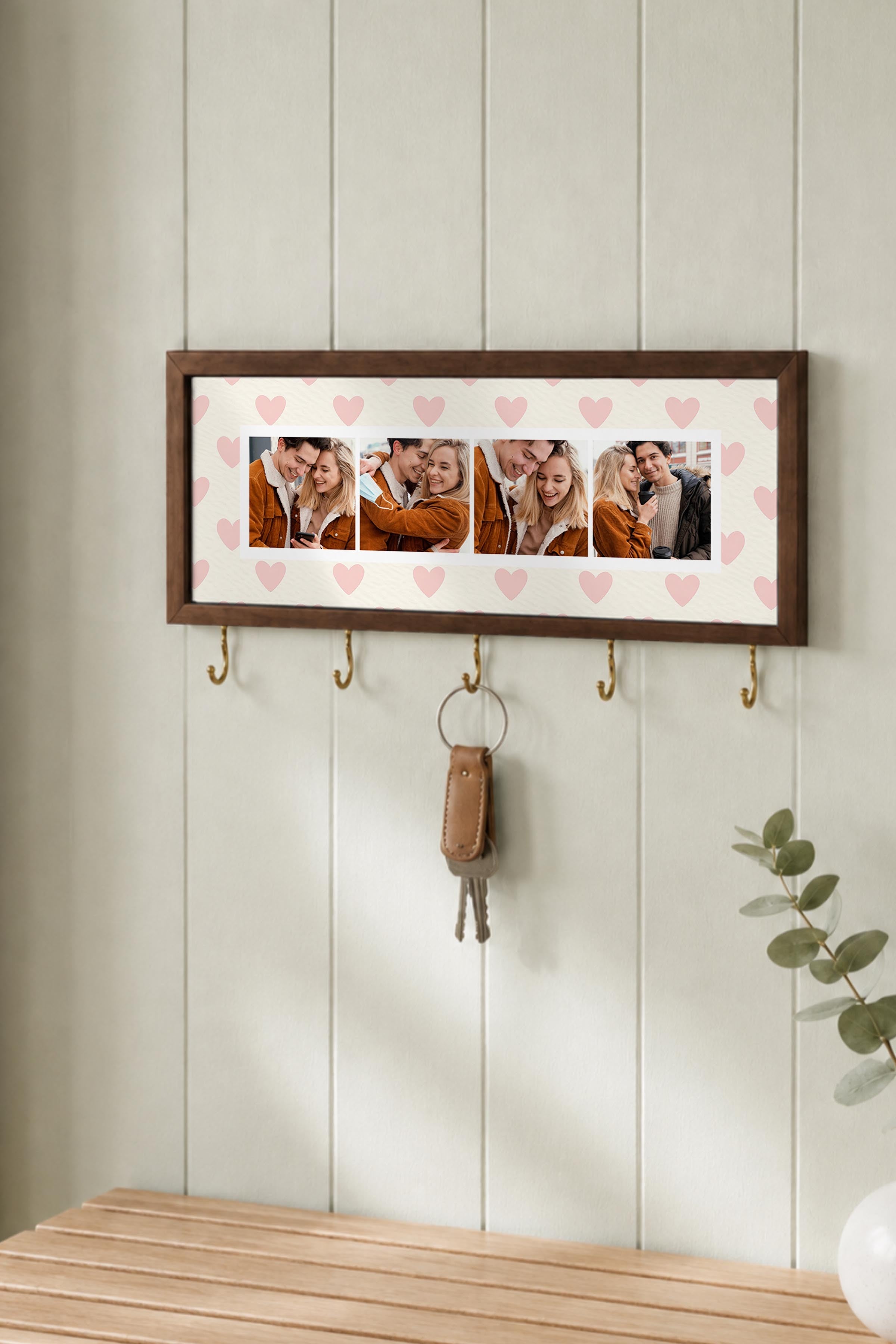 Kişiye Özel Tablo Anahtarlık, Photobooth Stili Kahverengi Fotoğraf Çerçevesi, Vintage Duvar Dekoru