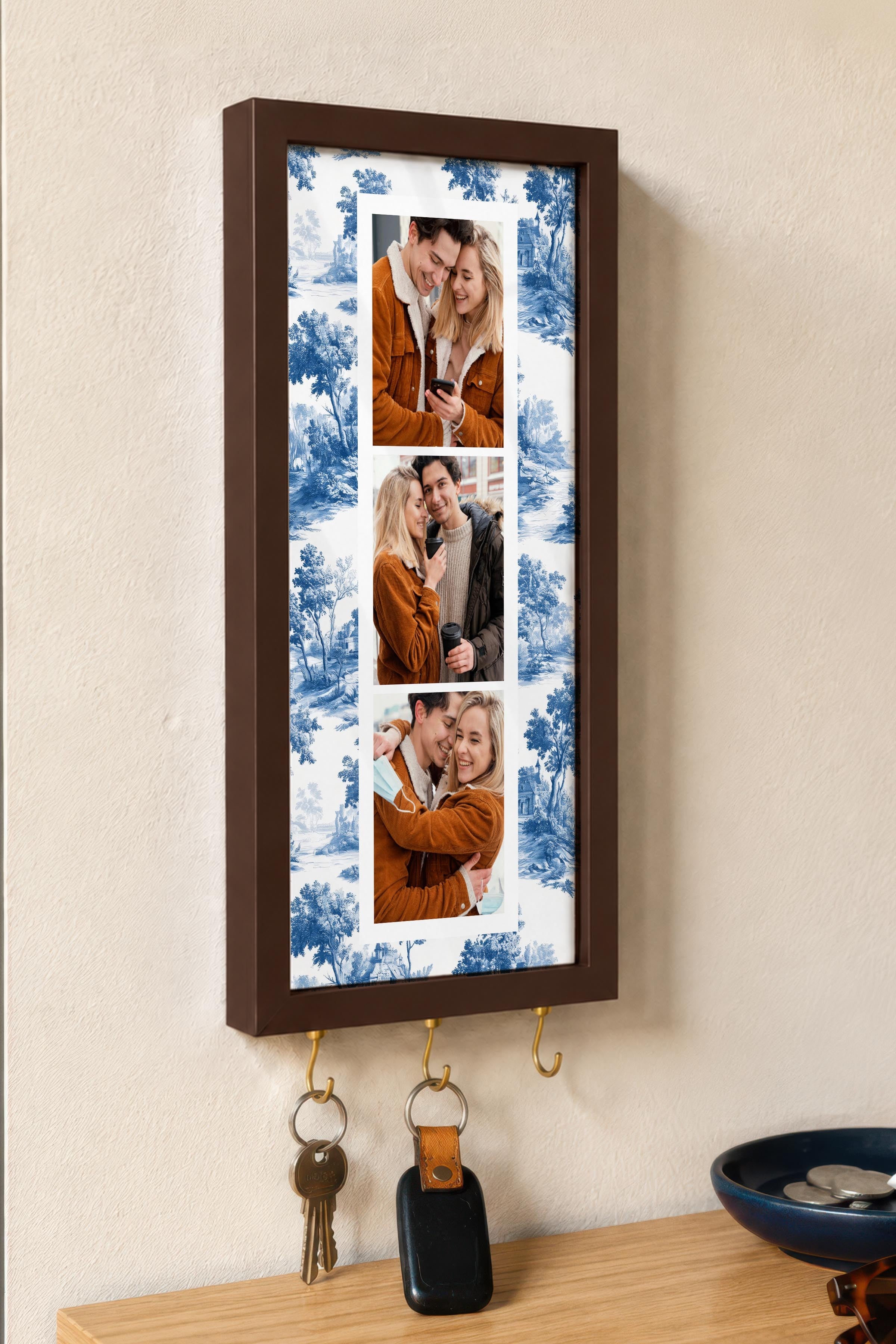 Kişiye Özel Tablo Anahtarlık, Photobooth Stili Kahverengi Fotoğraf Çerçevesi, Vintage Duvar Dekoru