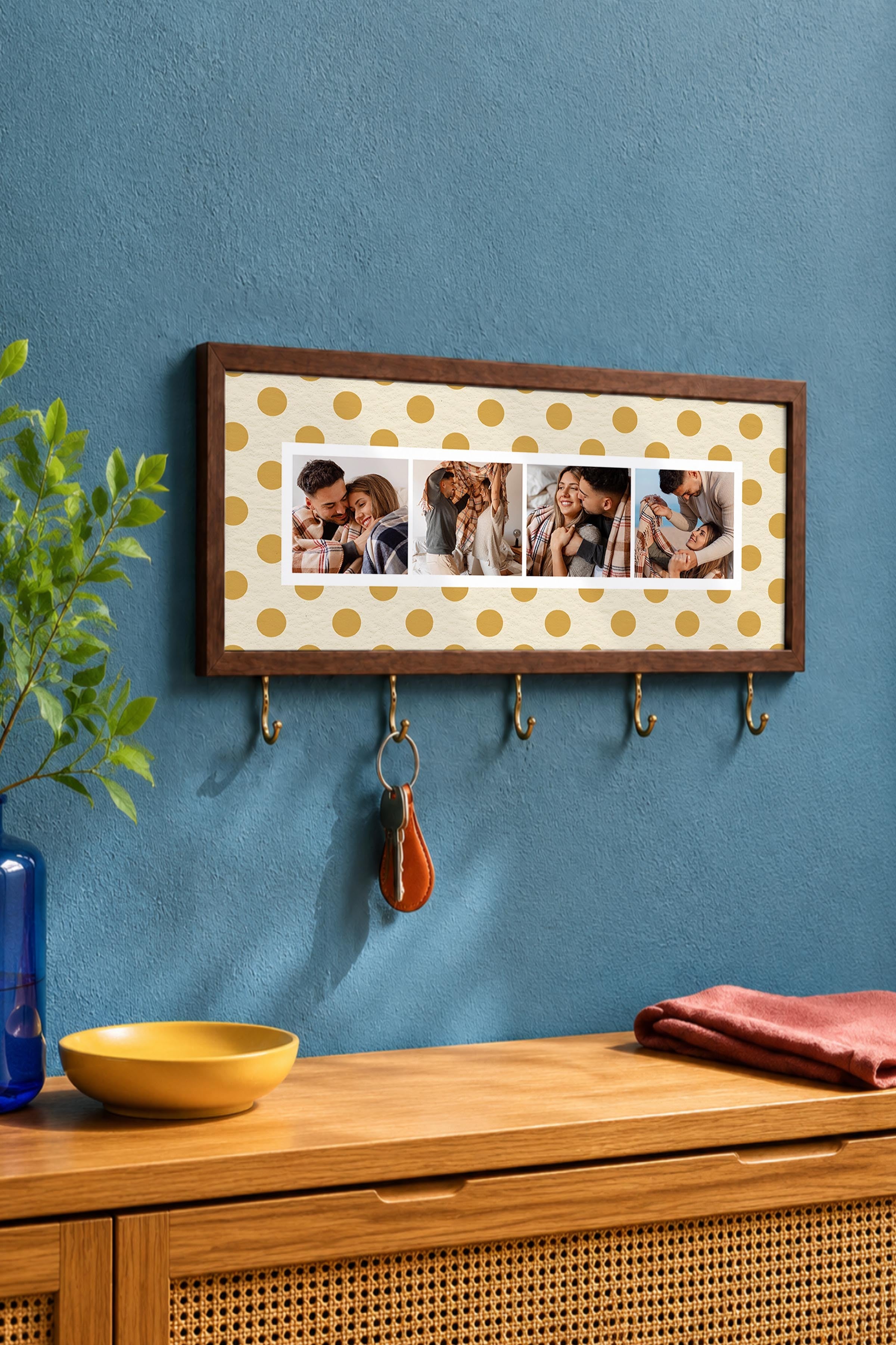 Kişiye Özel Tablo Anahtarlık, Photobooth Stili Kahverengi Fotoğraf Çerçevesi, Vintage Duvar Dekoru