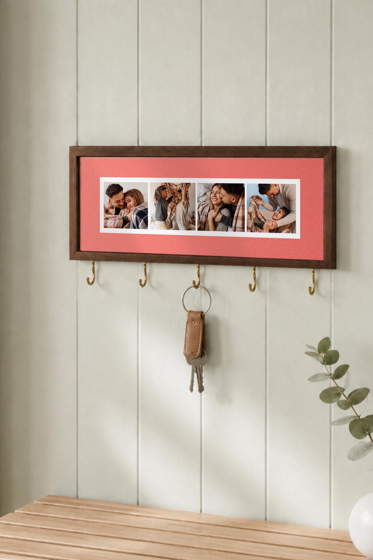 Kişiye Özel Tablo Anahtarlık, Photobooth Stili Kahverengi Fotoğraf Çerçevesi, Vintage Duvar Dekoru
