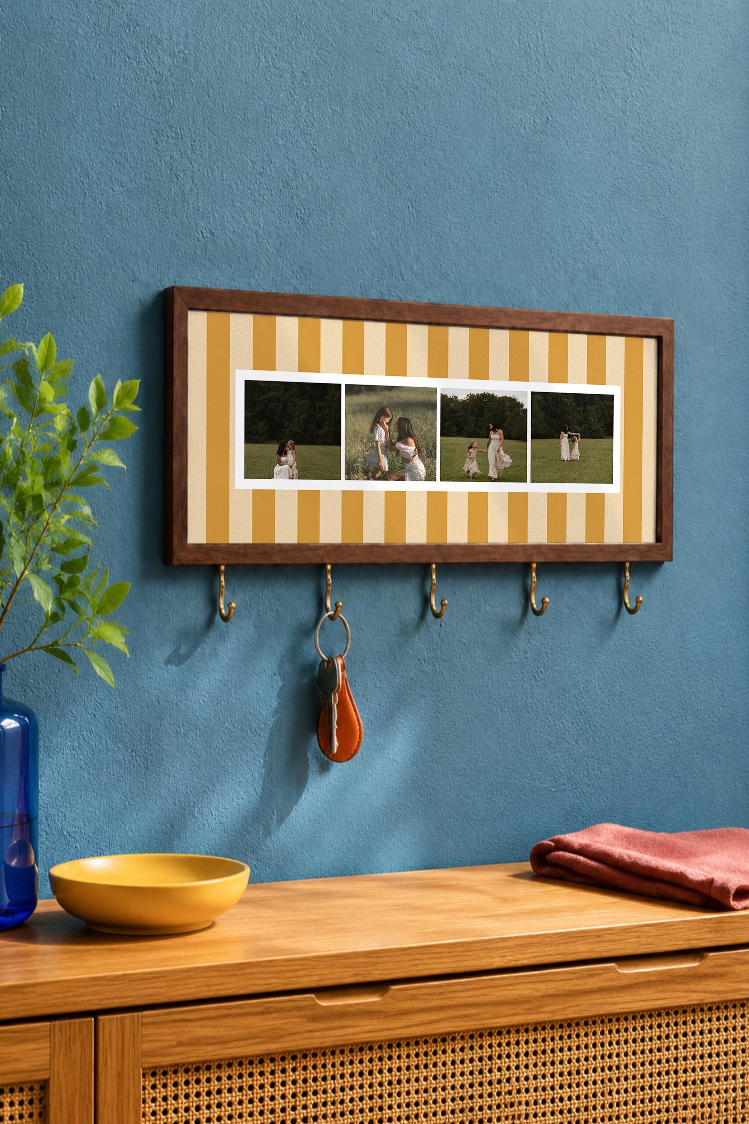 Kişiye Özel Tablo Anahtarlık, Photobooth Stili Kahverengi Fotoğraf Çerçevesi, Vintage Duvar Dekoru