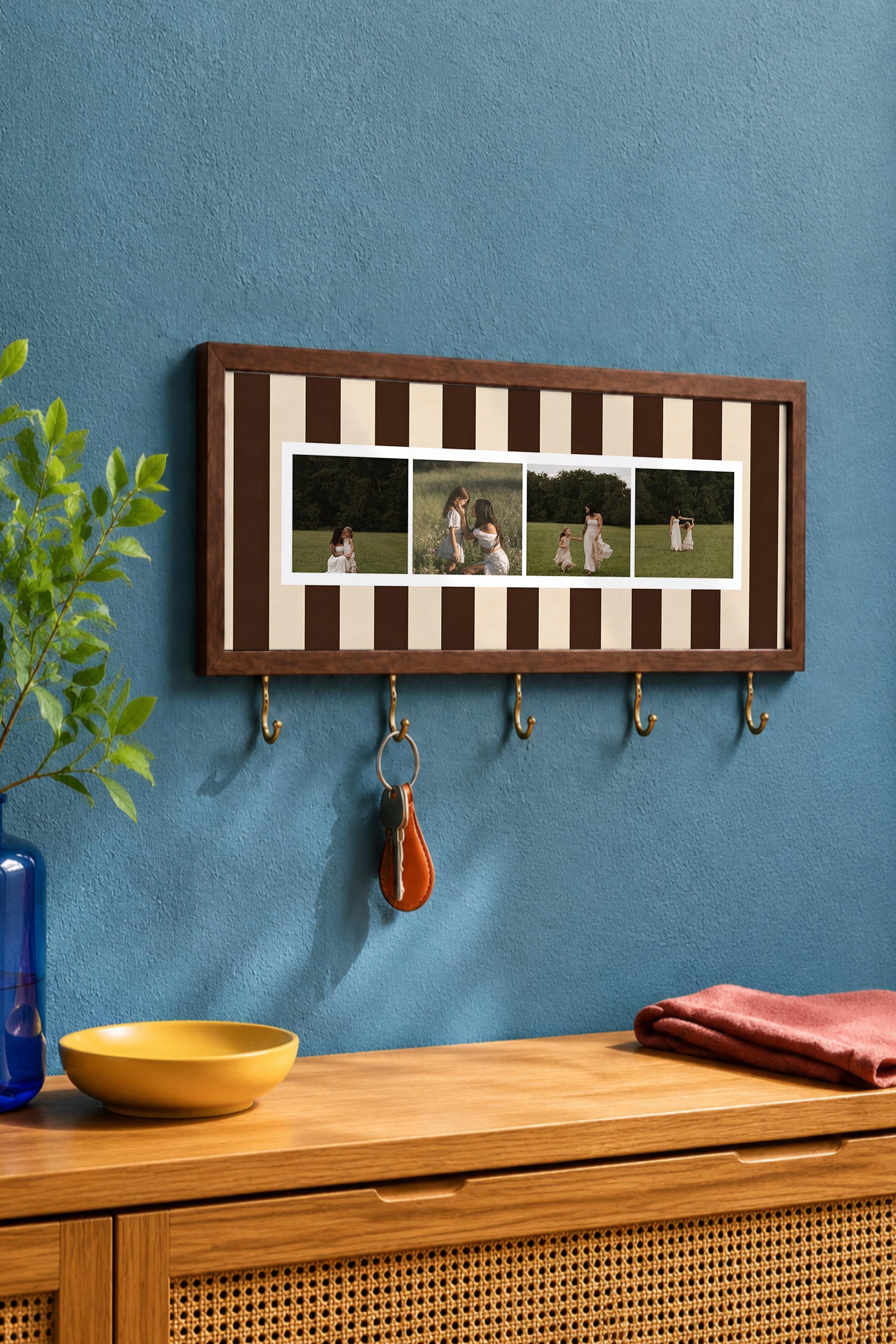 Kişiye Özel Tablo Anahtarlık, Photobooth Stili Kahverengi Fotoğraf Çerçevesi, Vintage Duvar Dekoru