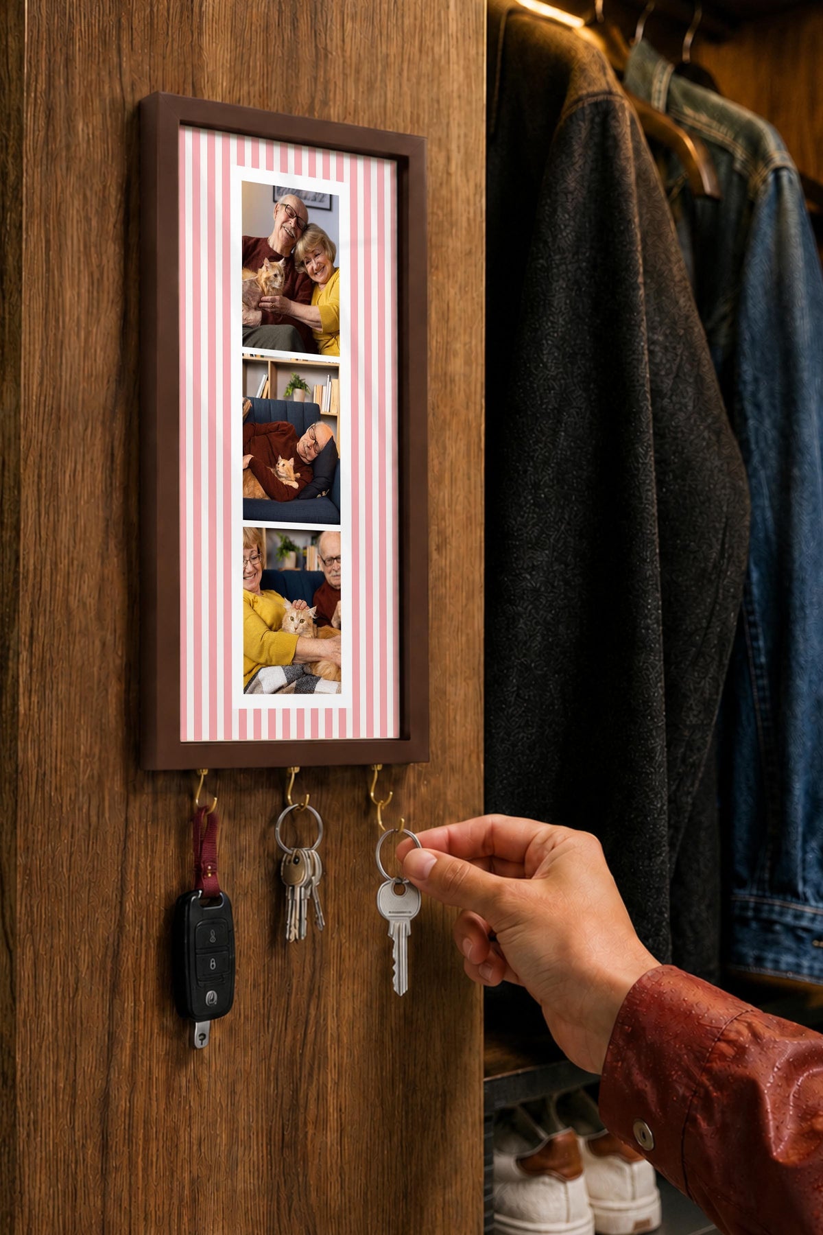 Kişiye Özel Tablo Anahtarlık, Photobooth Stili Kahverengi Fotoğraf Çerçevesi, Vintage Duvar Dekoru