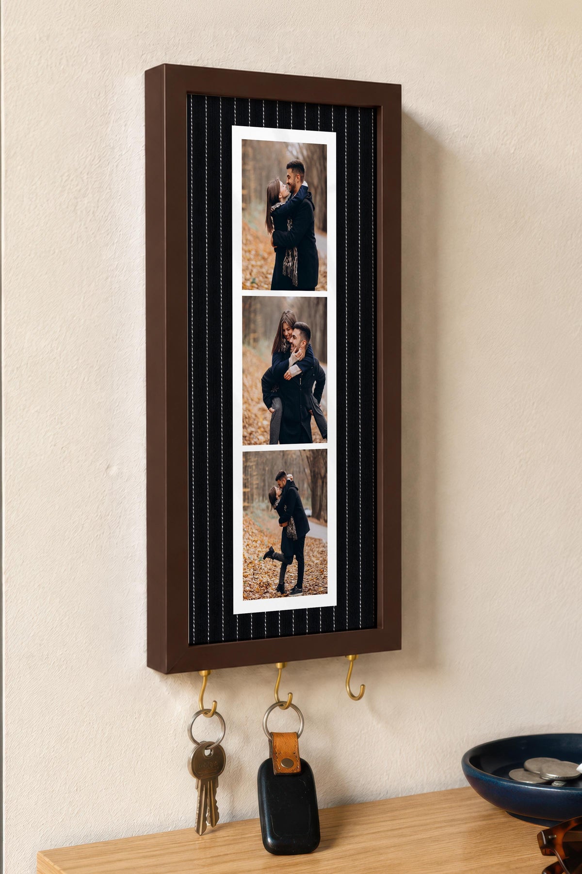 Kişiye Özel Tablo Anahtarlık, Photobooth Stili Kahverengi Fotoğraf Çerçevesi, Vintage Duvar Dekoru
