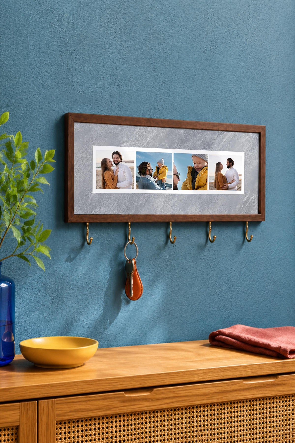 Kişiye Özel Tablo Anahtarlık, Photobooth Stili Kahverengi Fotoğraf Çerçevesi, Vintage Duvar Dekoru