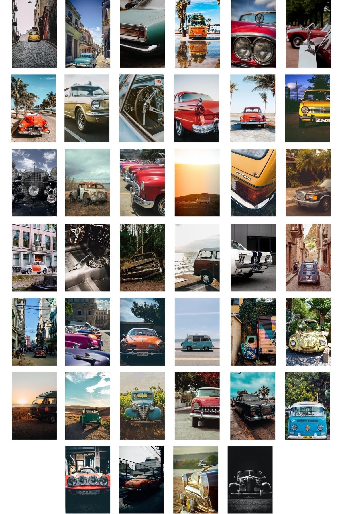 Klasik Araba Kolaj Poster Seti - Kolaj Seti - Stiker Bant Hediyeli - 40 Adet 10cm*15cm - Kutulu Set