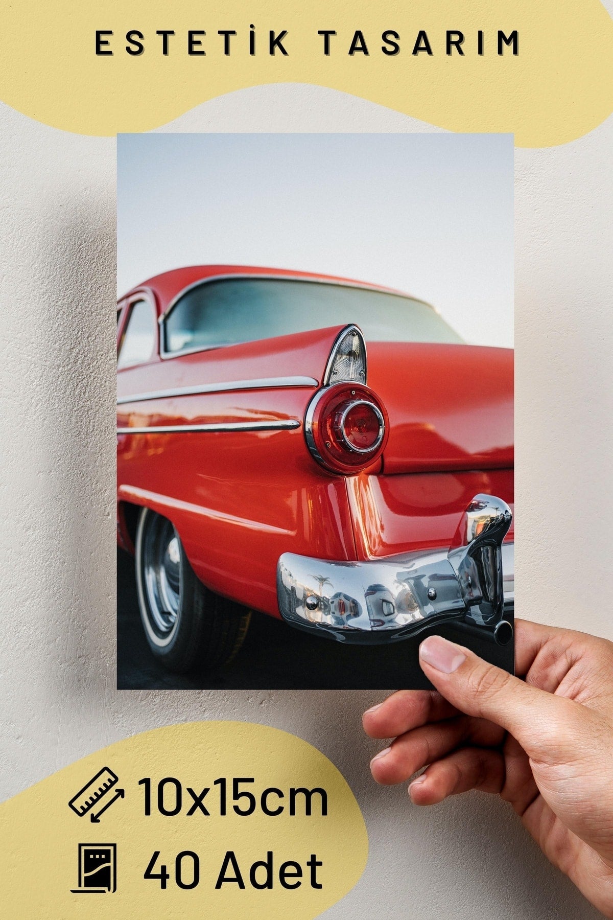 Klasik Araba Kolaj Poster Seti - Kolaj Seti - Stiker Bant Hediyeli - 40 Adet 10cm*15cm - Kutulu Set