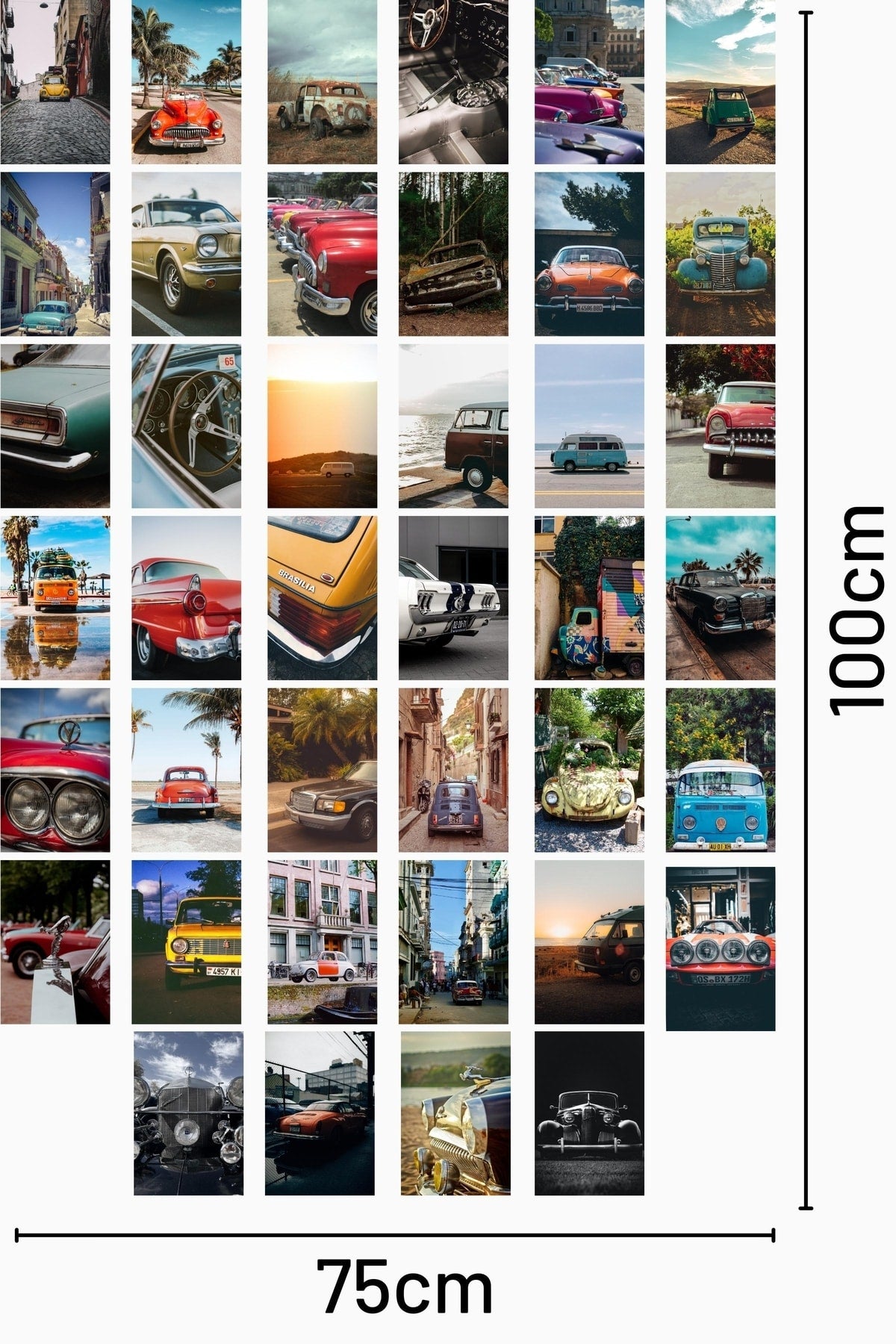 Klasik Araba Kolaj Poster Seti - Kolaj Seti - Stiker Bant Hediyeli - 40 Adet 10cm*15cm - Kutulu Set