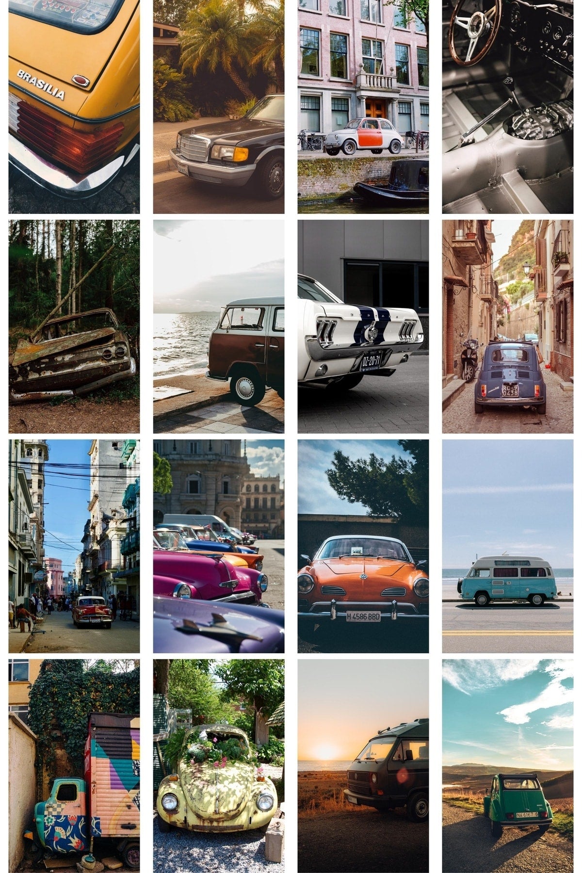 Klasik Araba Kolaj Poster Seti - Kolaj Seti - Stiker Bant Hediyeli - 40 Adet 10cm*15cm - Kutulu Set