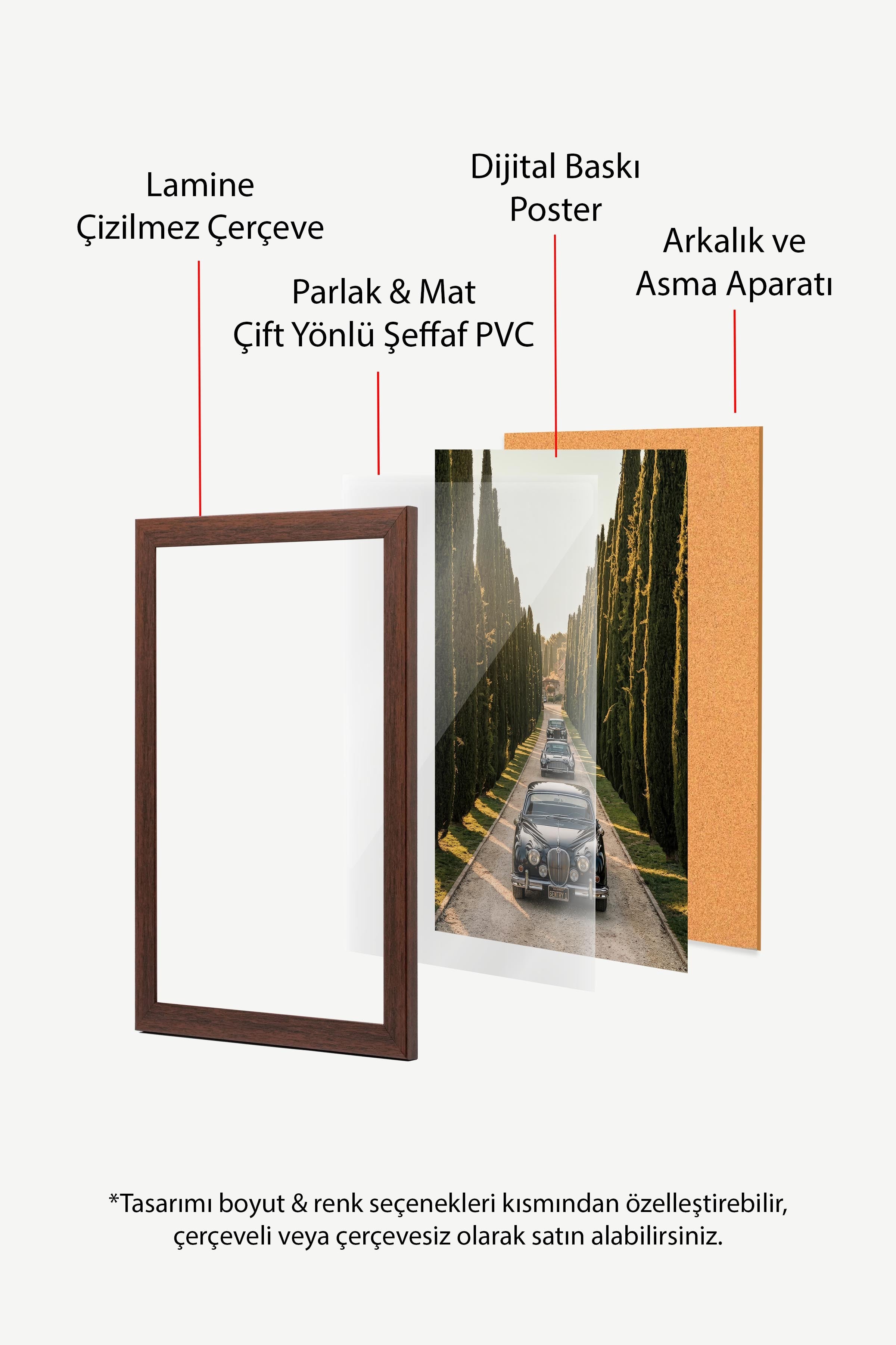 Klasik Araba ve Ağaçlar Posteri, Kahverengi Çerçeveli Poster, Old Money Serisi, NO:113143