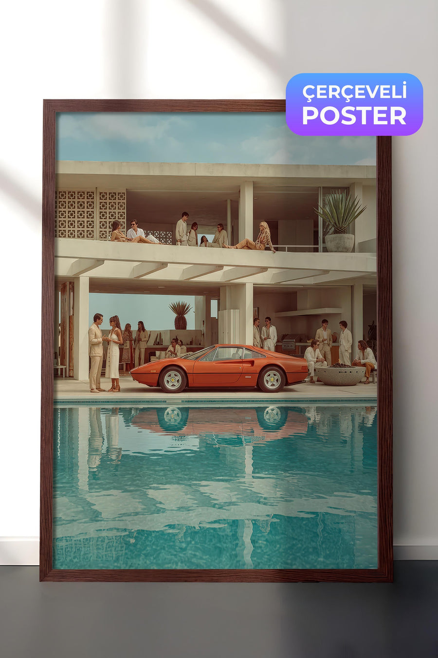 Lüks Bir Villa ve Havuz Manzarası Old Money Tasarımlar Poster – Kahverengi Çerçeveli Tablo