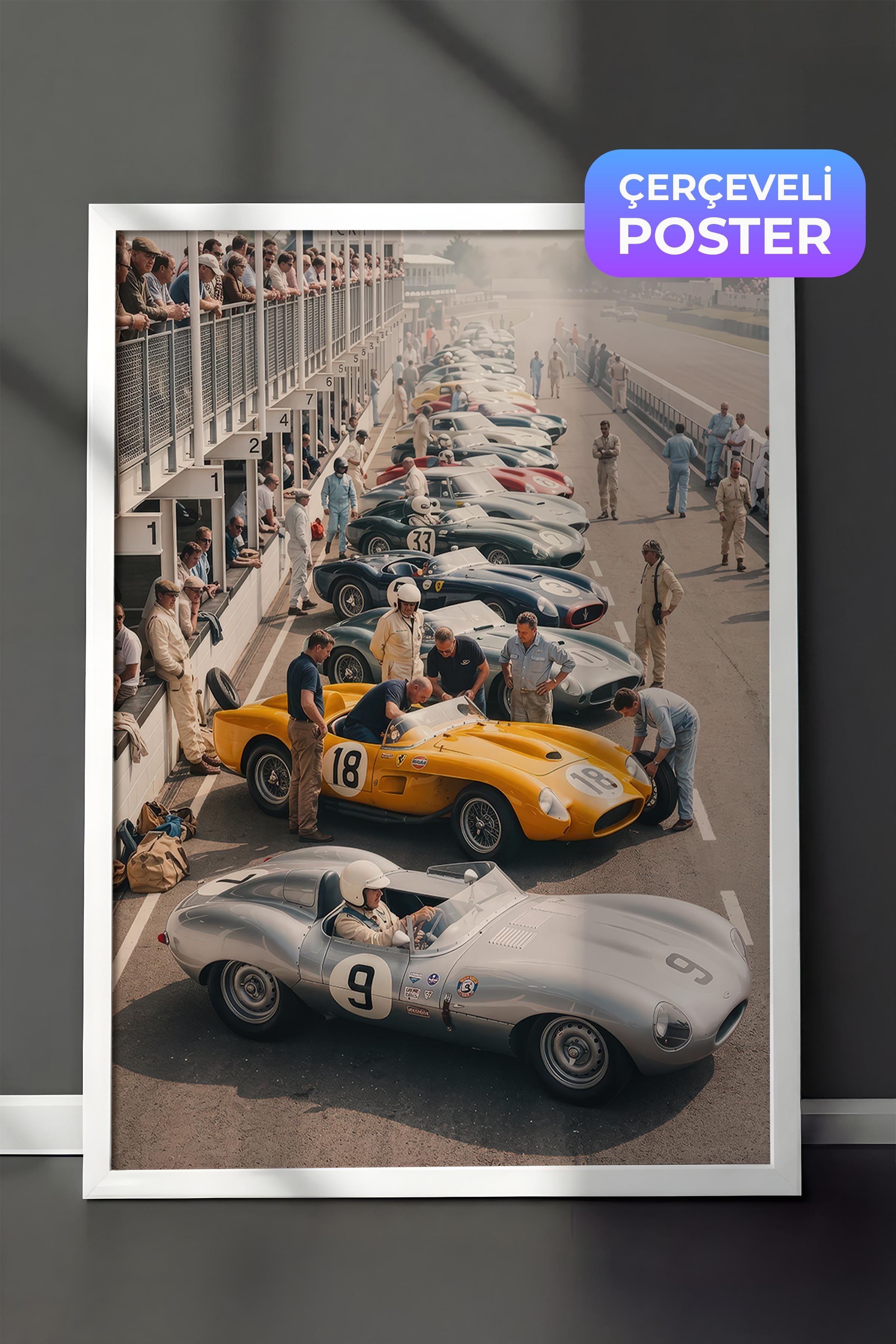 Klasik Yarış Arabaları Posteri, Beyaz Çerçeveli Poster, Old Money Serisi, NO:113132