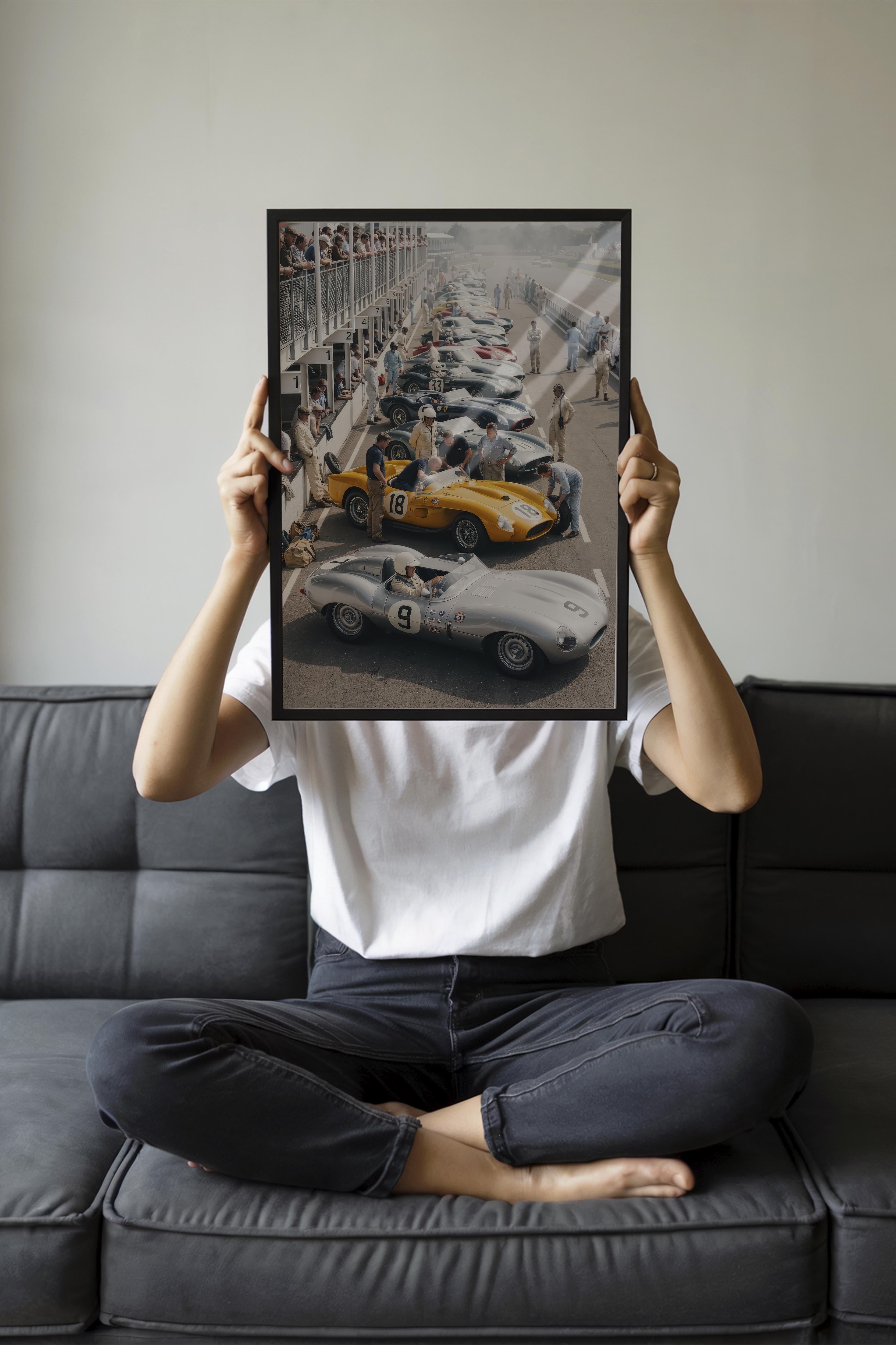 Klasik Yarış Arabaları Posteri, Siyah Çerçeveli Poster, Old Money Serisi, NO:113132