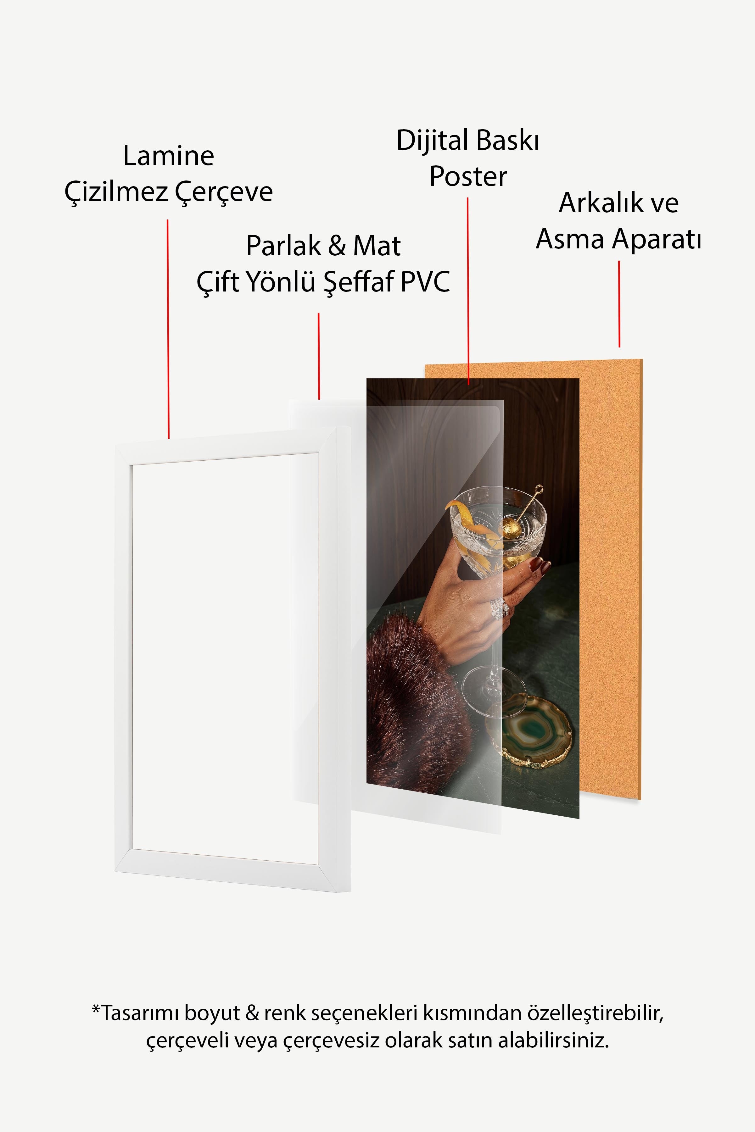 Kokteyl Bardağı Posteri, Beyaz Çerçeveli Poster, Old Money Serisi, NO:113129