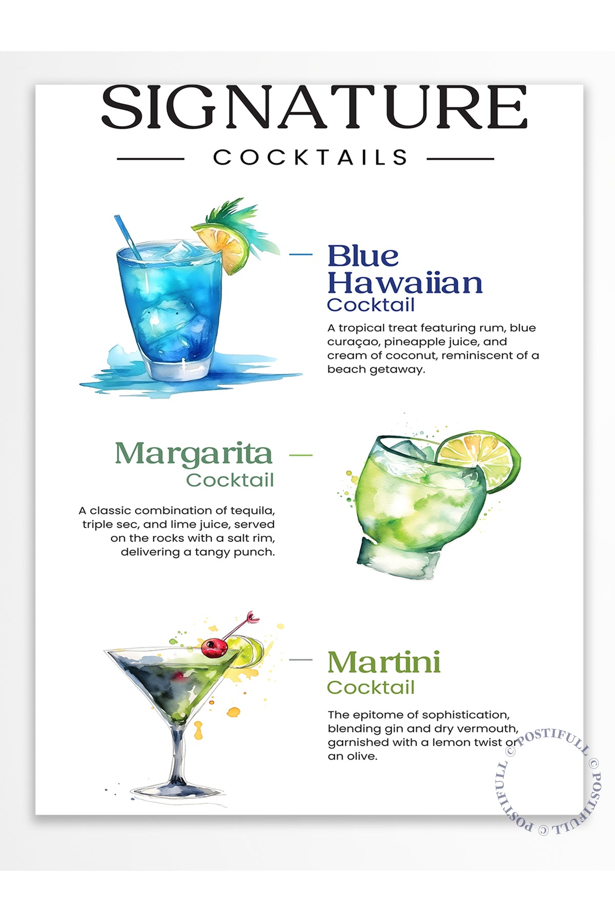 Kokteyl Temalı Duvar Posteri - Çerçevesiz Poster, Mutfak, Salon, Yatak Odası Duvar Dekoru