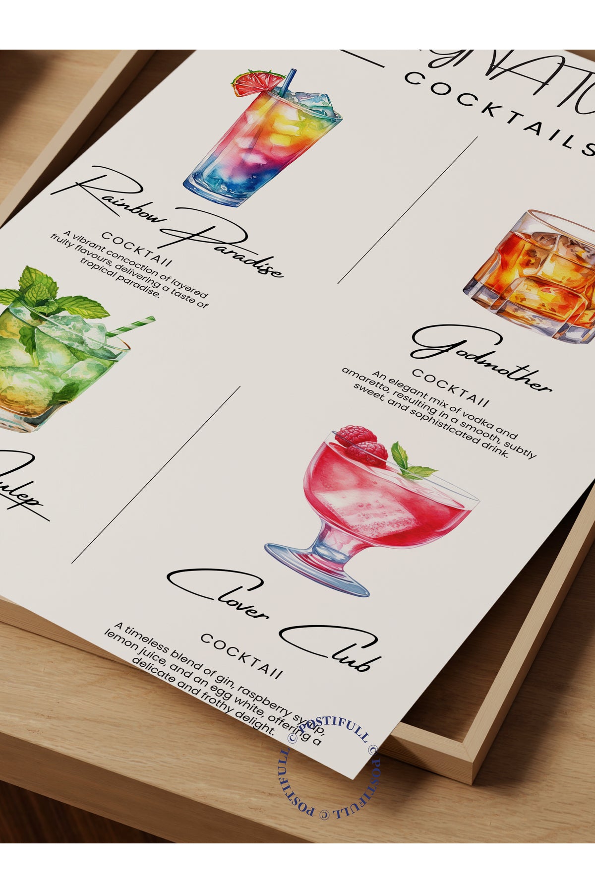 Kokteyl Temalı Duvar Posteri - Çerçevesiz Poster, Mutfak, Salon, Yatak Odası Duvar Dekoru