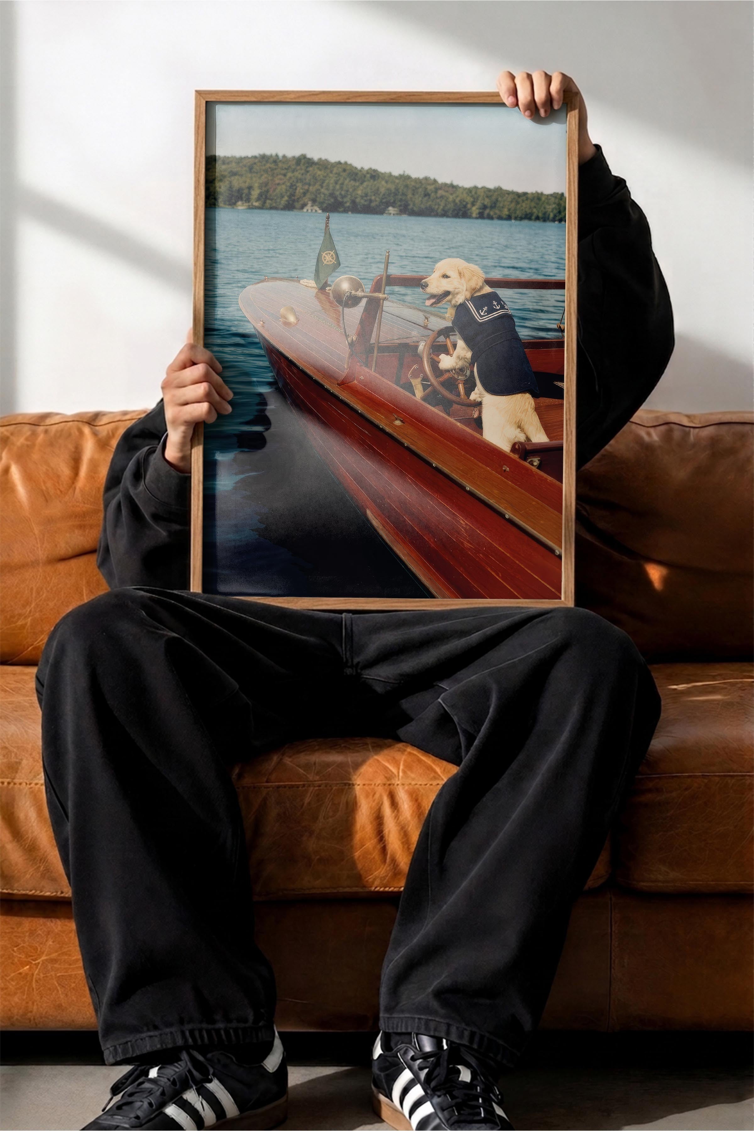 Köpek ve Tekne Posteri, Ahşap Çerçeveli Poster, Old Money Serisi, NO:113147