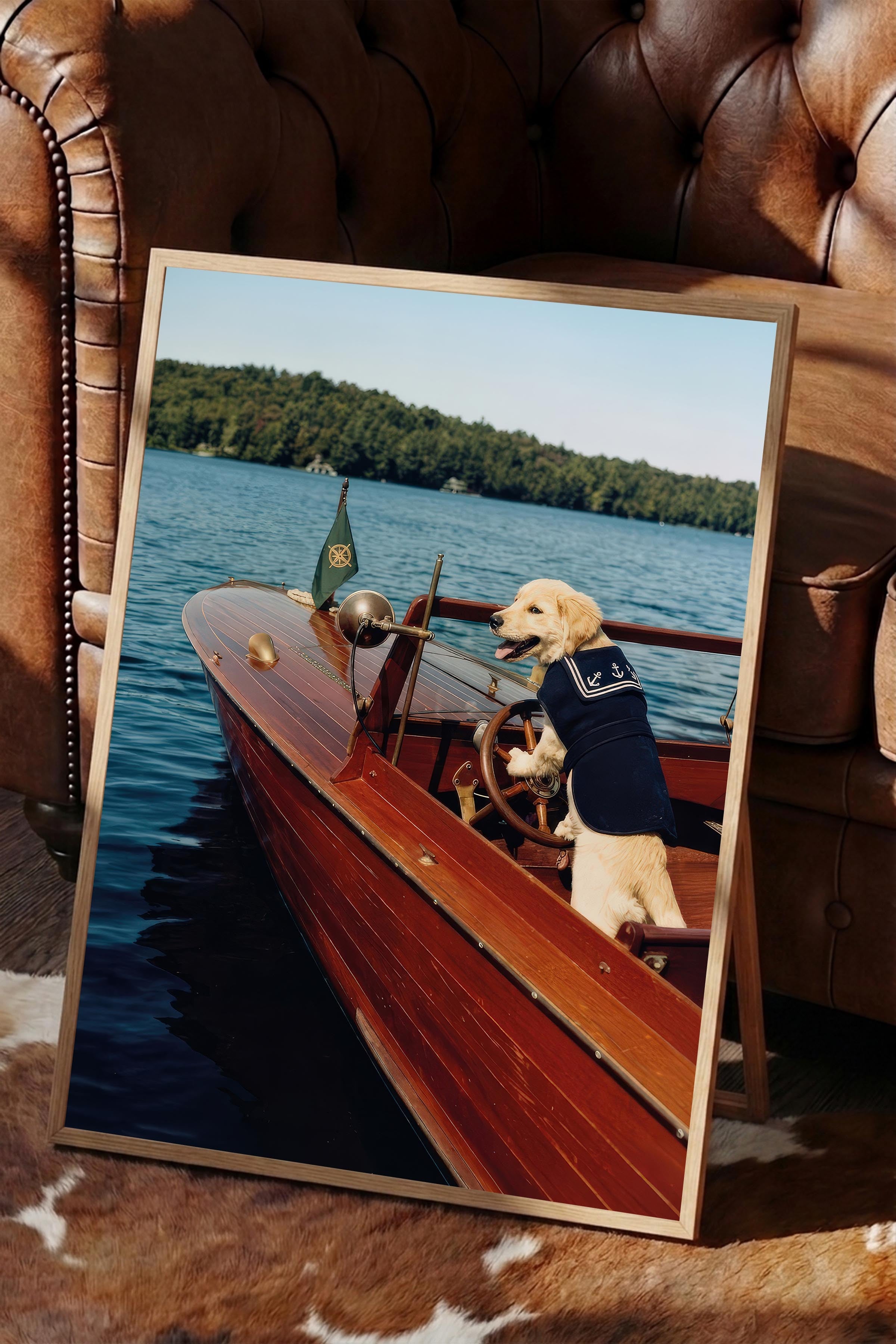 Köpek ve Tekne Posteri, Ahşap Çerçeveli Poster, Old Money Serisi, NO:113147