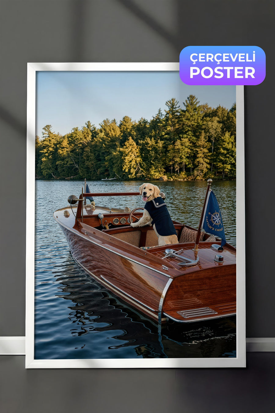Ağaçlar Arasında Köpek ve Tekne Old Money Poster – Beyaz Çerçeveli Tablo