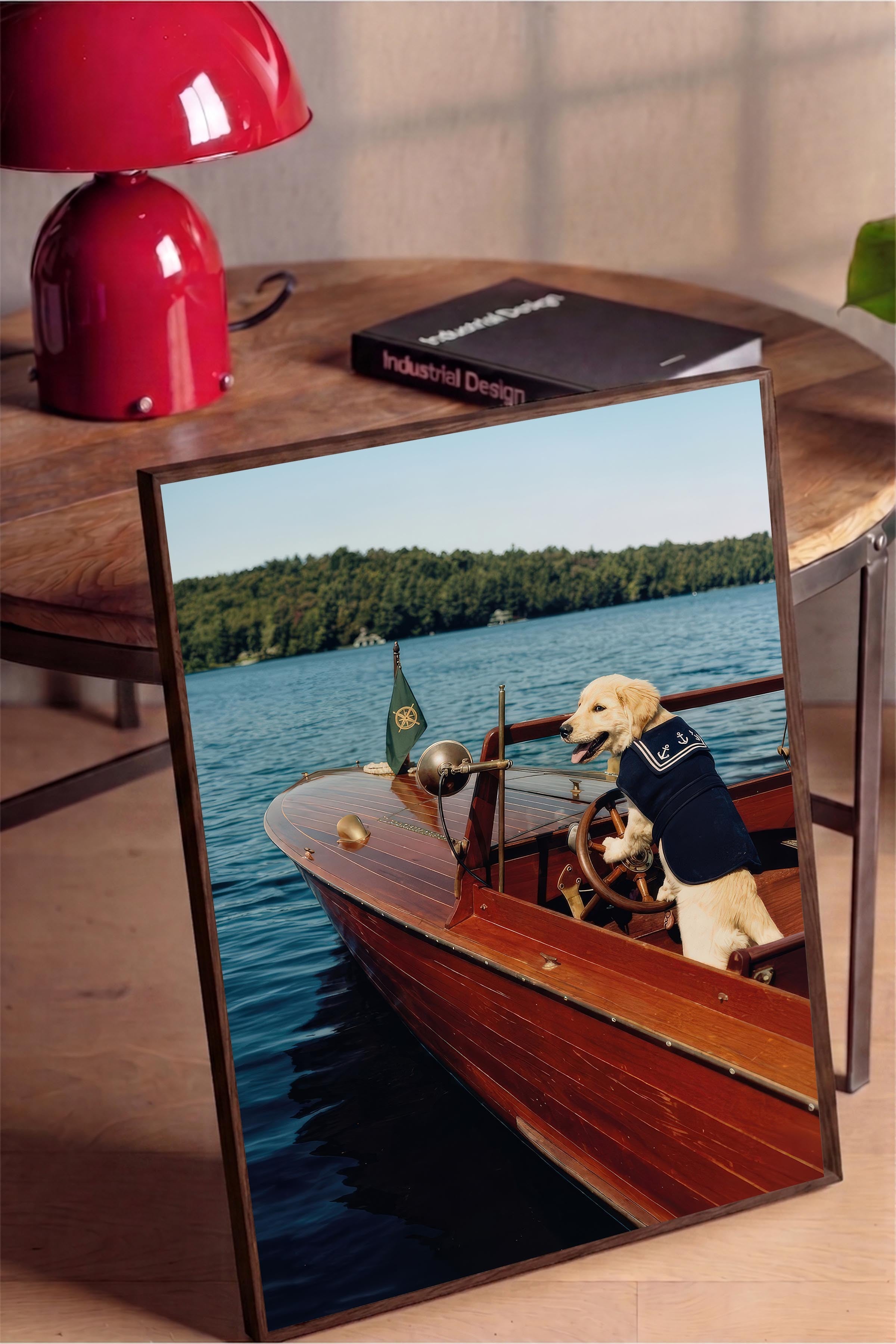 Köpek ve Tekne Posteri, Kahverengi Çerçeveli Poster, Old Money Serisi, NO:113147