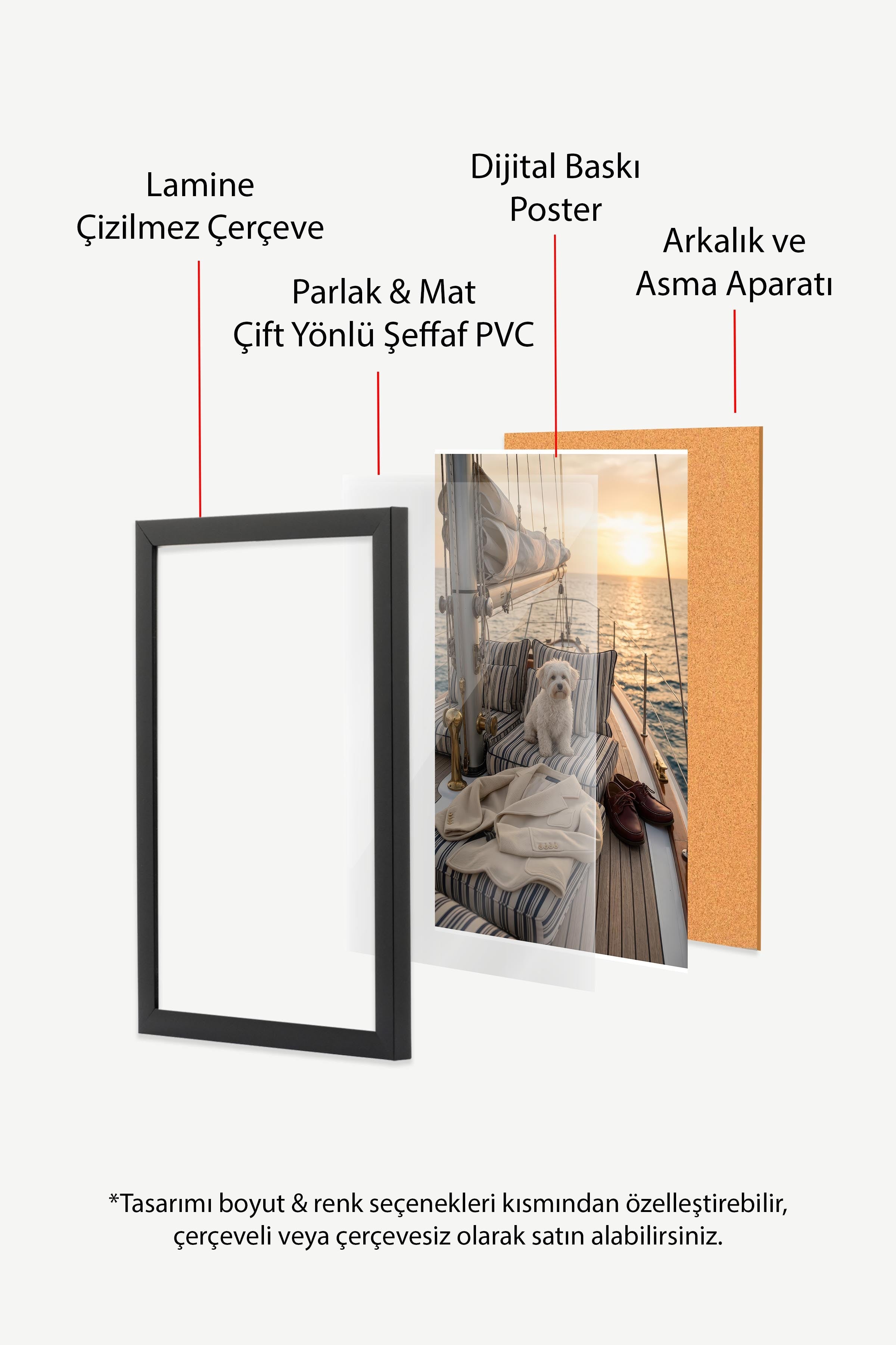 Köpek ve Yelkenli Posteri, Siyah Çerçeveli Poster, Old Money Serisi, NO:113197