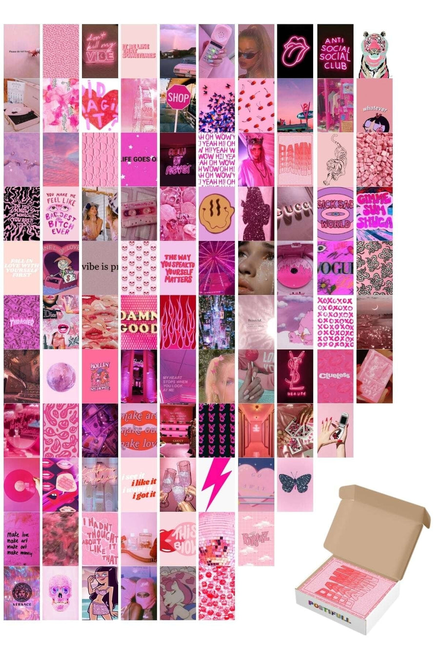Koyu Pembe Poster Seti - Arkası Yapışkanlı Renkli Poster Kolaj Seti - 100 Adet - 10cm*15cm - Kutulu