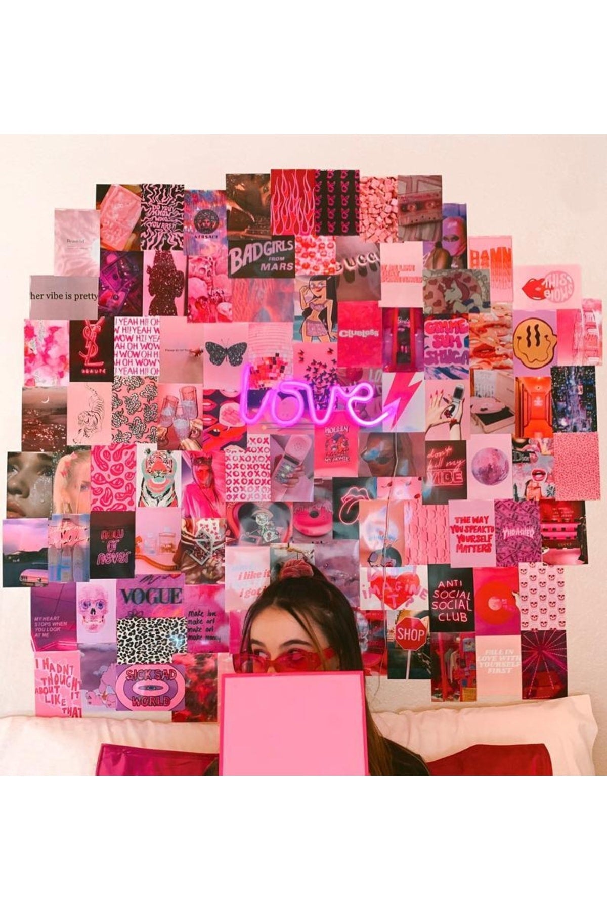 Koyu Pembe Poster Seti - Arkası Yapışkanlı Renkli Poster Kolaj Seti - 100 Adet - 10cm*15cm - Kutulu
