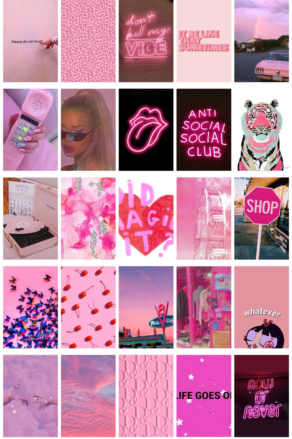 Koyu Pembe Poster Seti - Arkası Yapışkanlı Renkli Poster Kolaj Seti - 100 Adet - 10cm*15cm - Kutulu