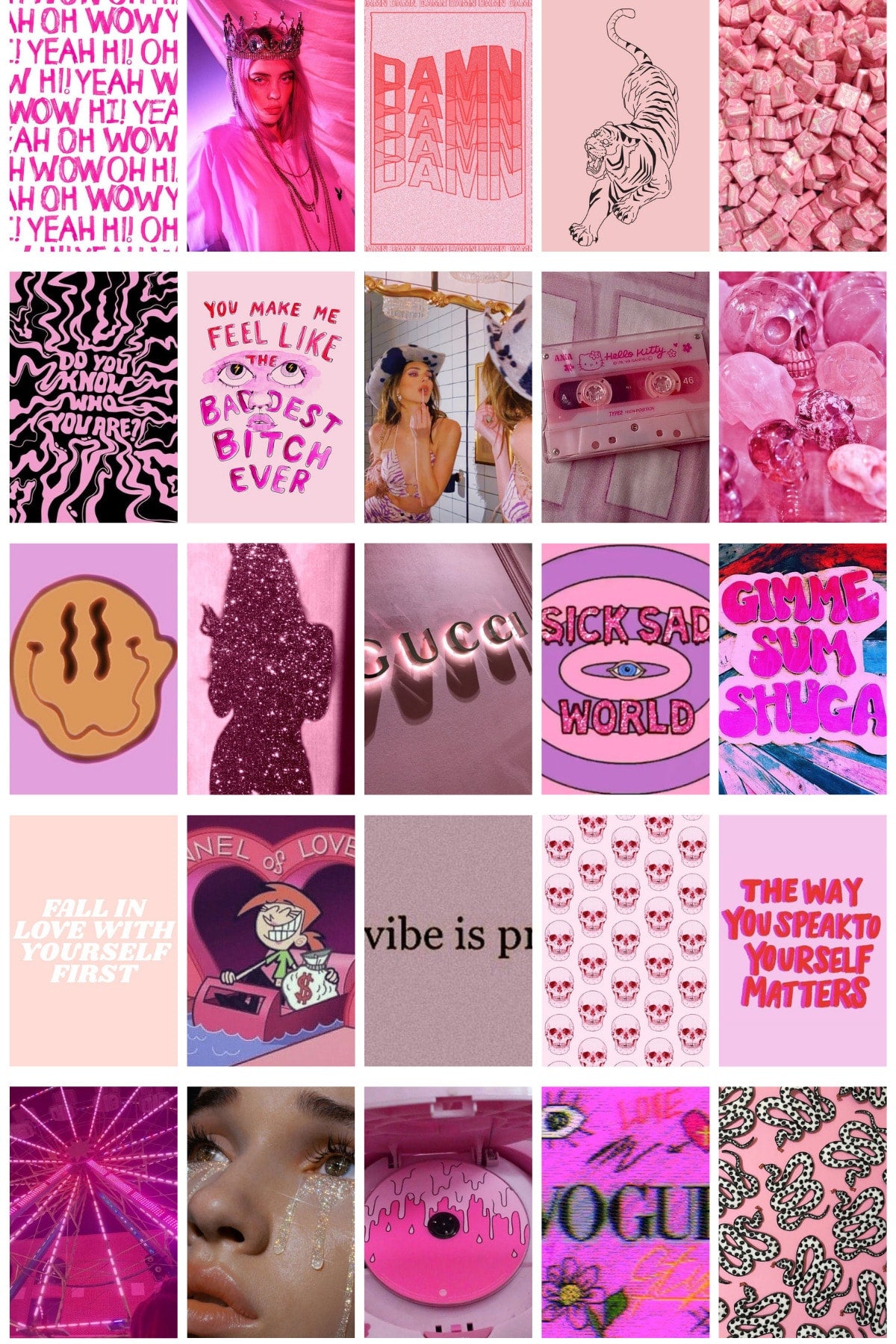 Koyu Pembe Poster Seti - Arkası Yapışkanlı Renkli Poster Kolaj Seti - 100 Adet - 10cm*15cm - Kutulu