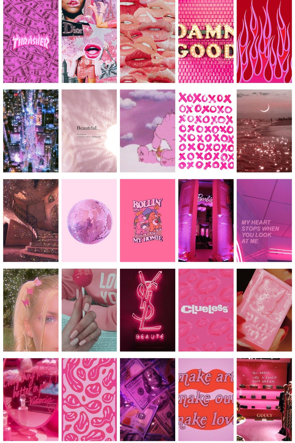 Koyu Pembe Poster Seti - Arkası Yapışkanlı Renkli Poster Kolaj Seti - 100 Adet - 10cm*15cm - Kutulu