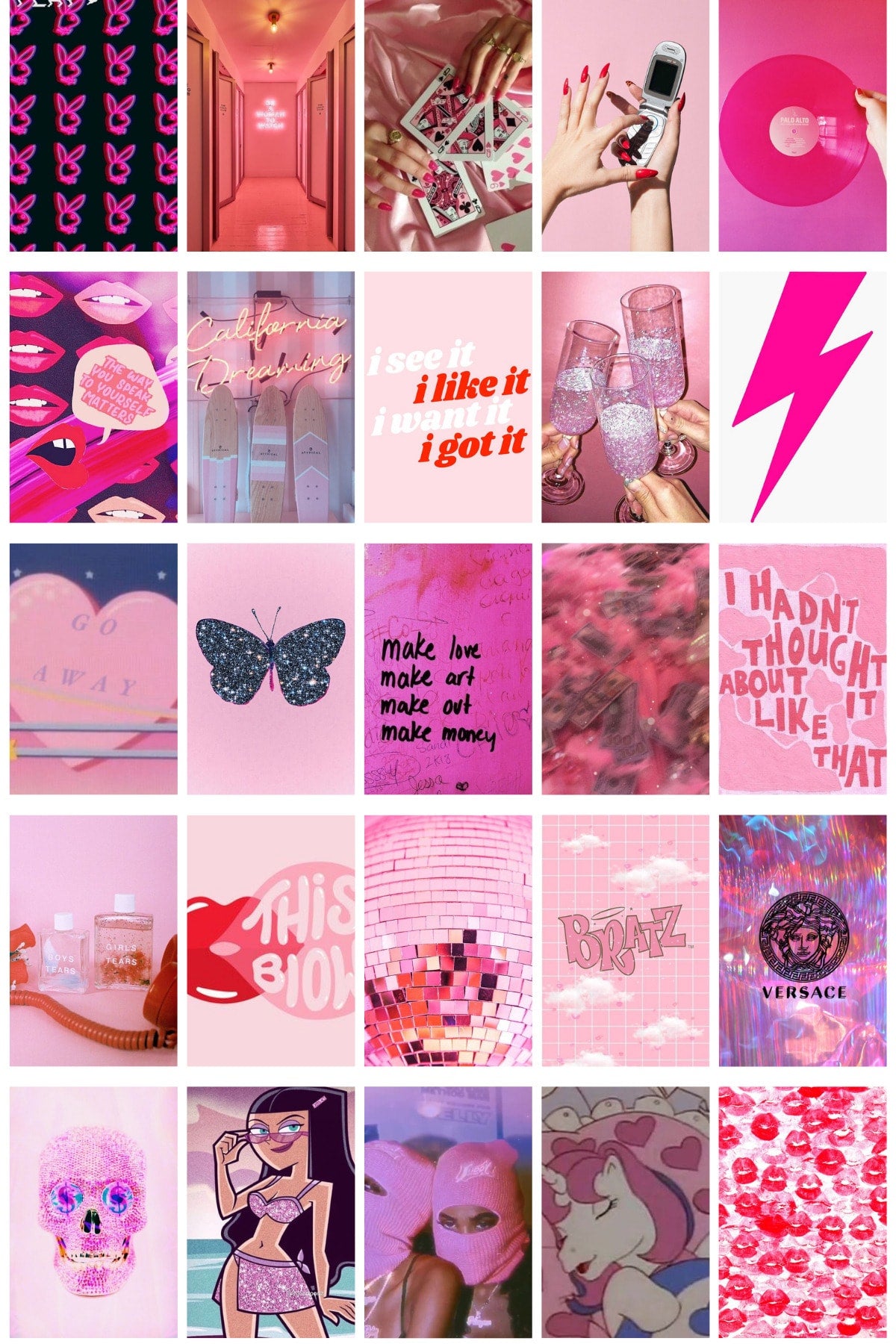 Koyu Pembe Poster Seti - Arkası Yapışkanlı Renkli Poster Kolaj Seti - 100 Adet - 10cm*15cm - Kutulu