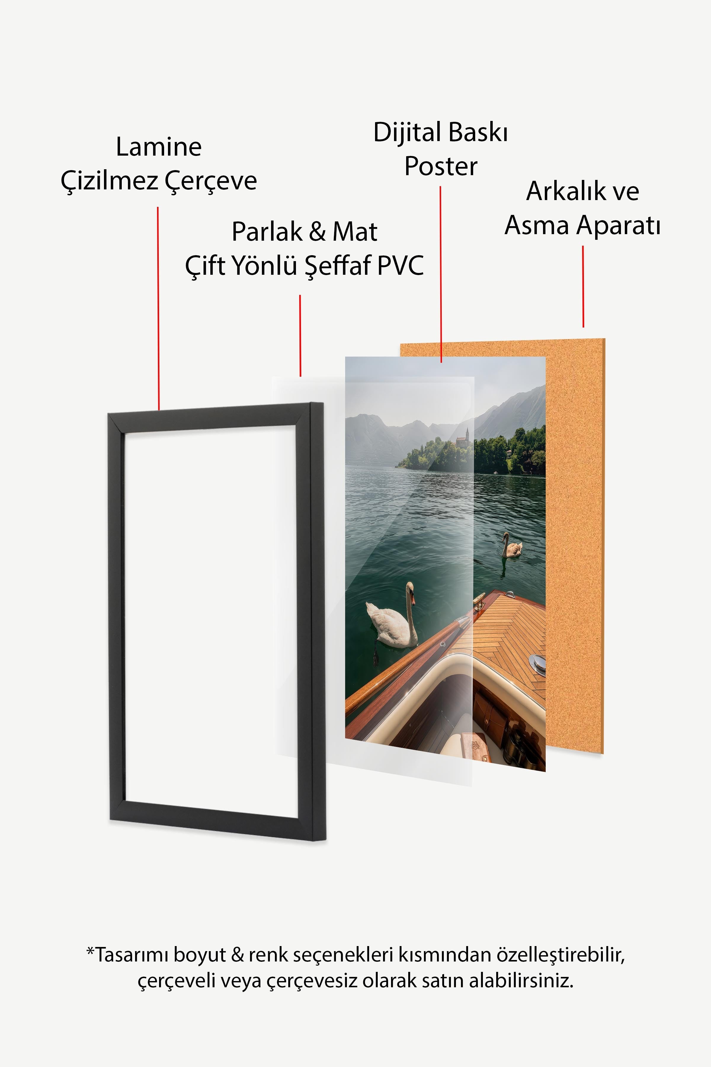 Kuğular ve Göl Manzarası Posteri, Siyah Çerçeveli Poster, Old Money Serisi, NO:113174