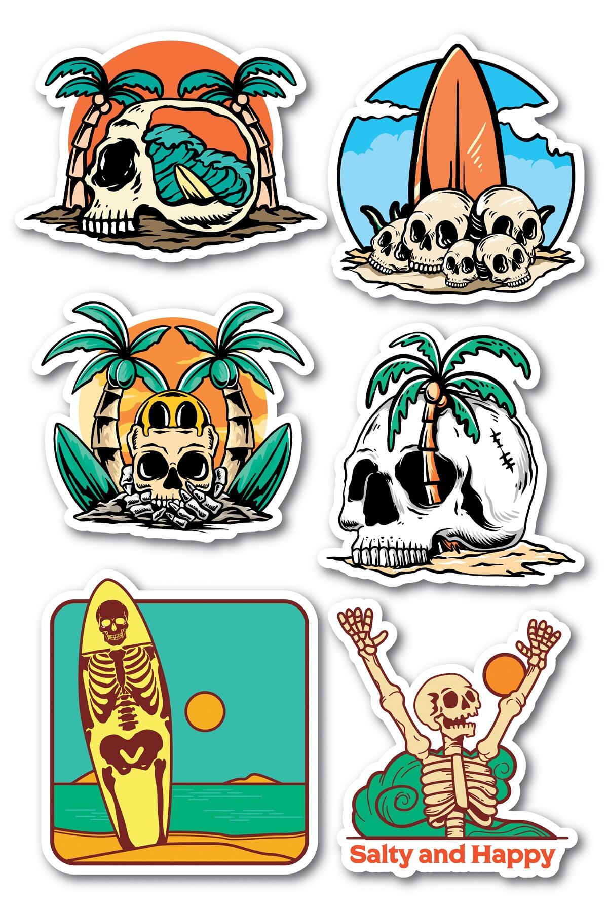 Kuru Kafa Sahil Sticker Seti - 6 Adet Etiket Seti- Telefon, Tablet, Defter Laptop Uyumlu Etiket